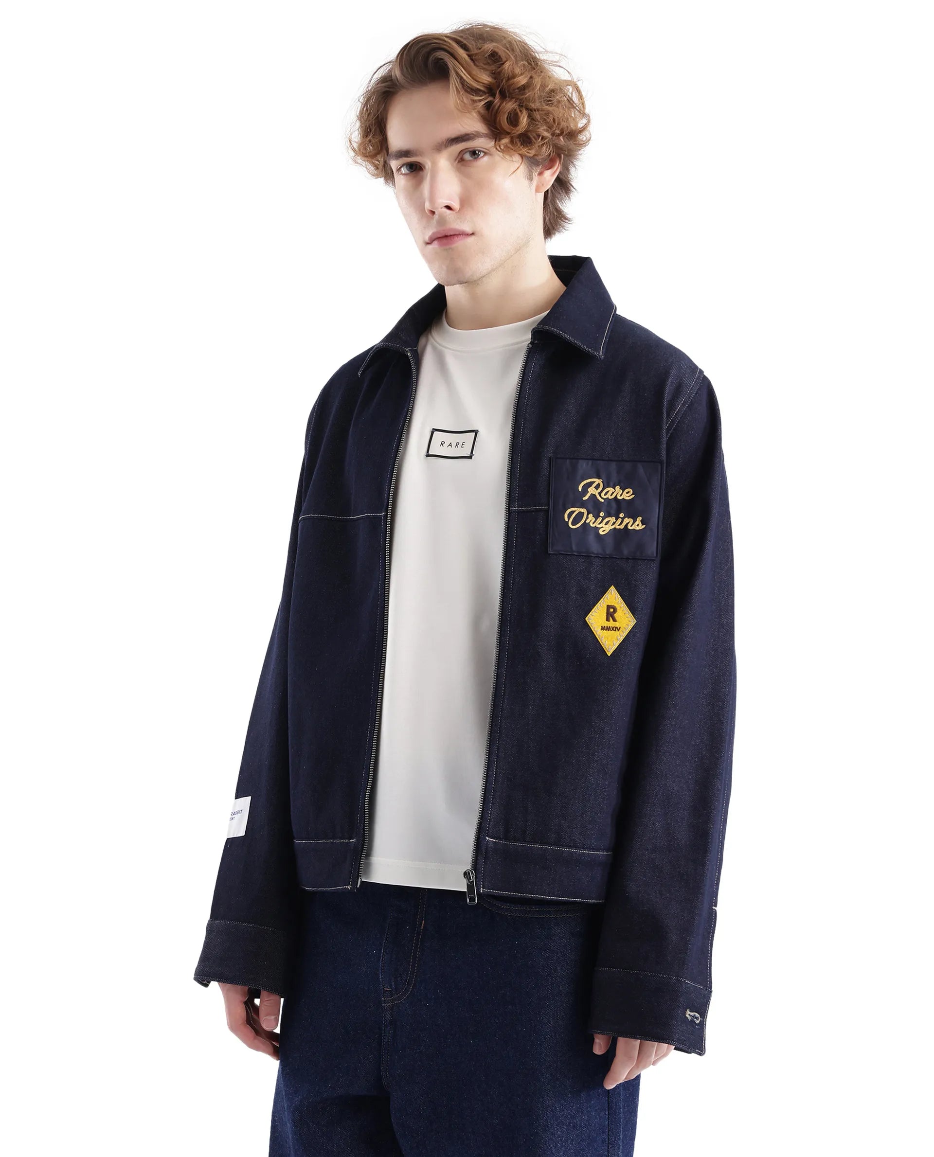 Rare Rabbit Men Teron Blue Cotton Fabric Collared Neck Jacket