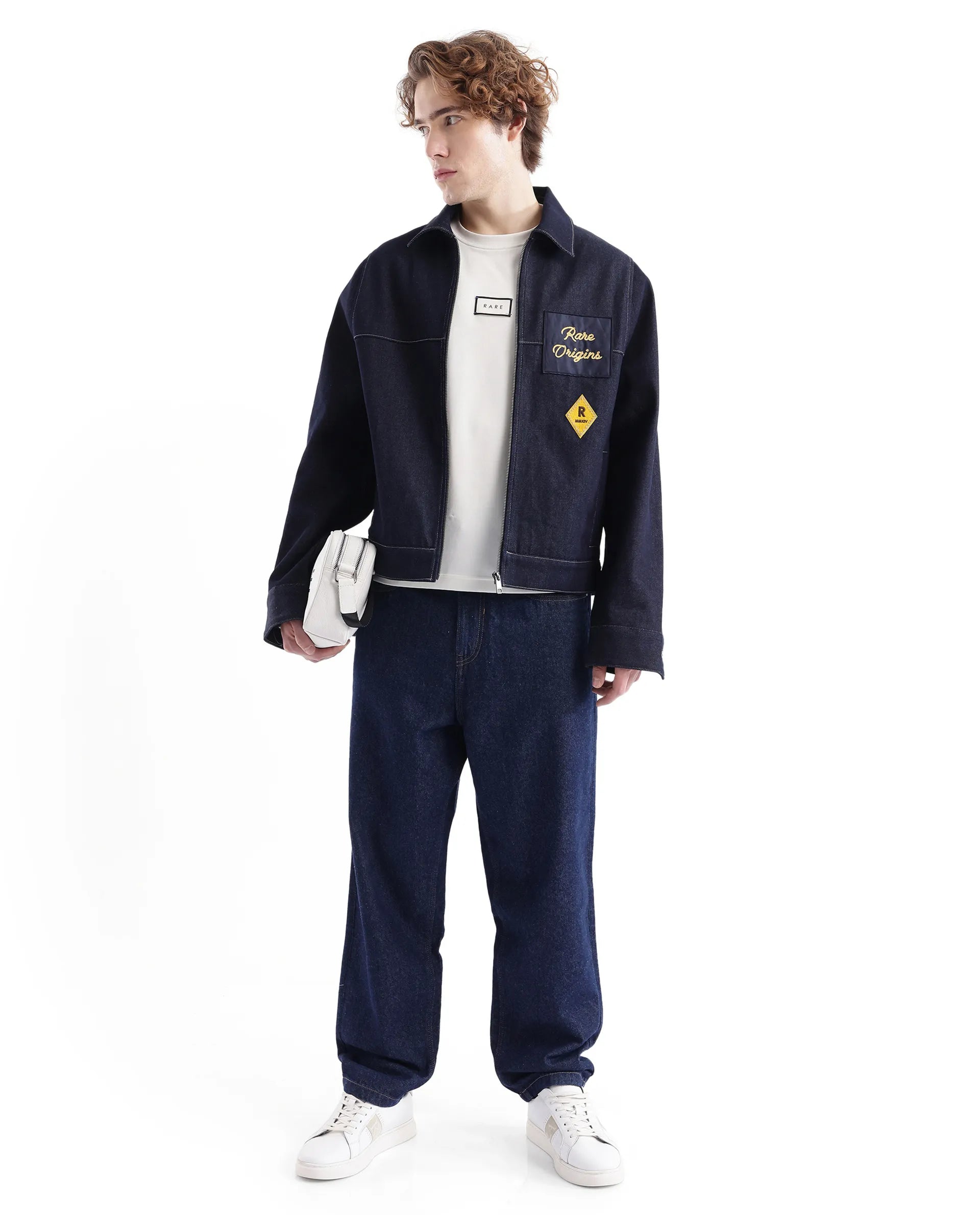 Rare Rabbit Men Teron Blue Cotton Fabric Collared Neck Jacket