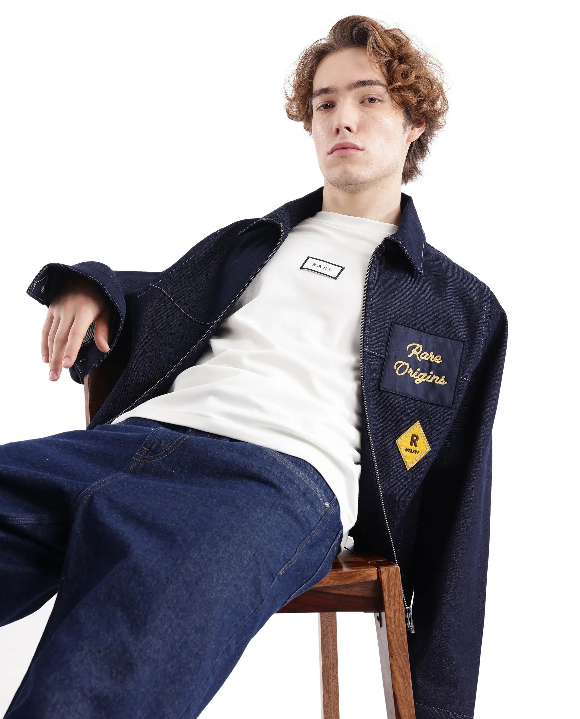 Rare Rabbit Men Teron Blue Cotton Fabric Collared Neck Jacket