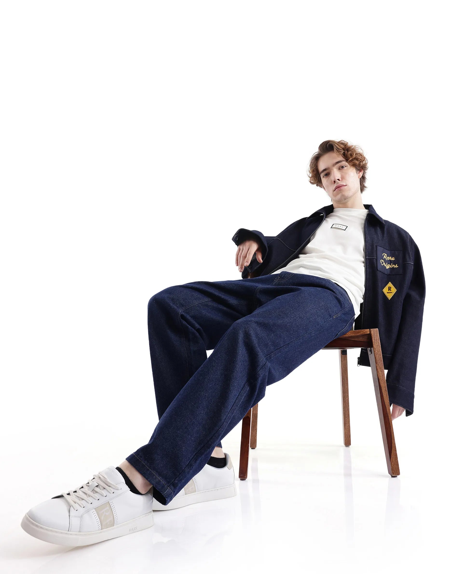 Rare Rabbit Men Teron Blue Cotton Fabric Collared Neck Jacket