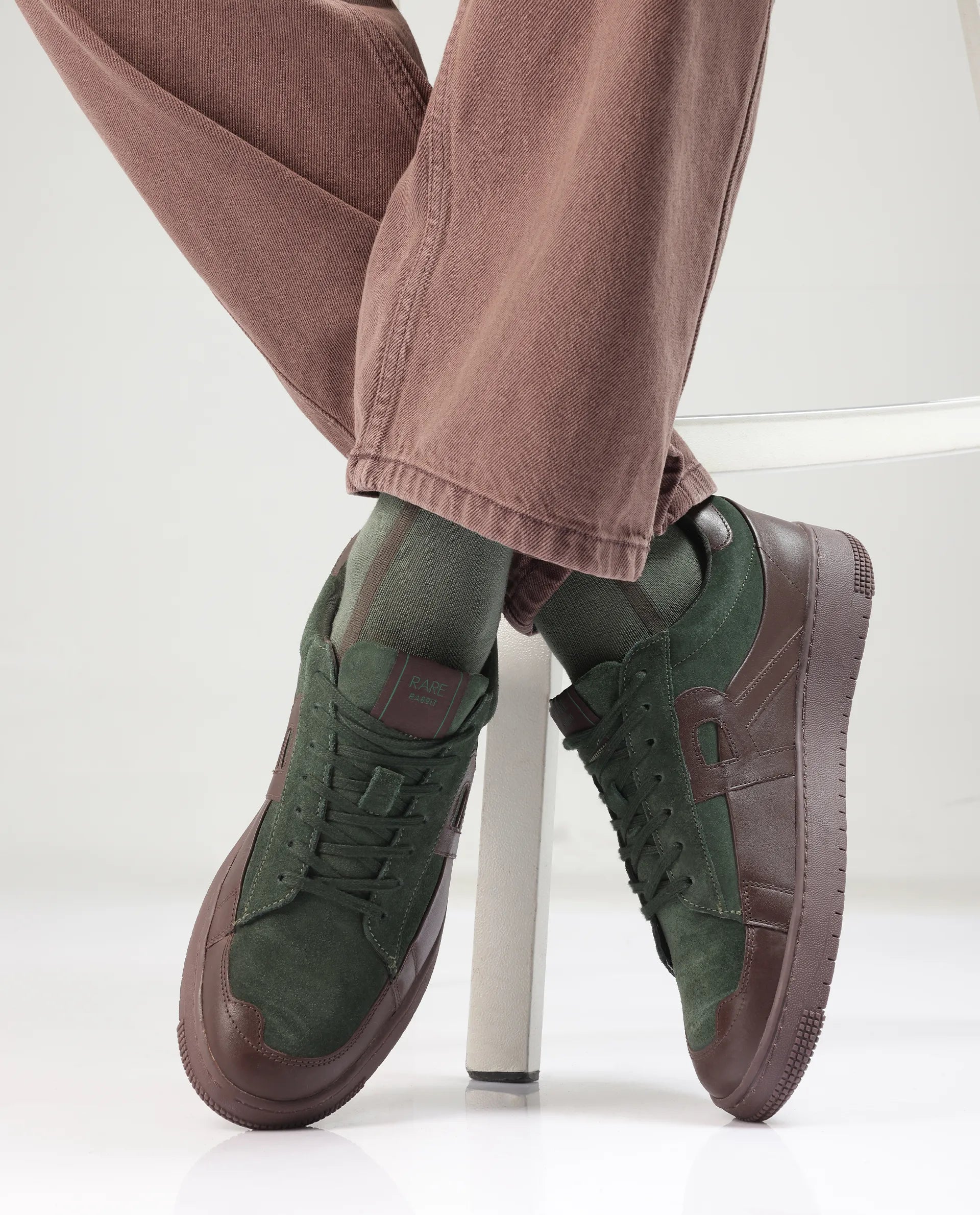 Rare Rabbit Men Terra Brown Genuine Leather and Suede Upper Low-Top Multi Color Lace-Up Shoes