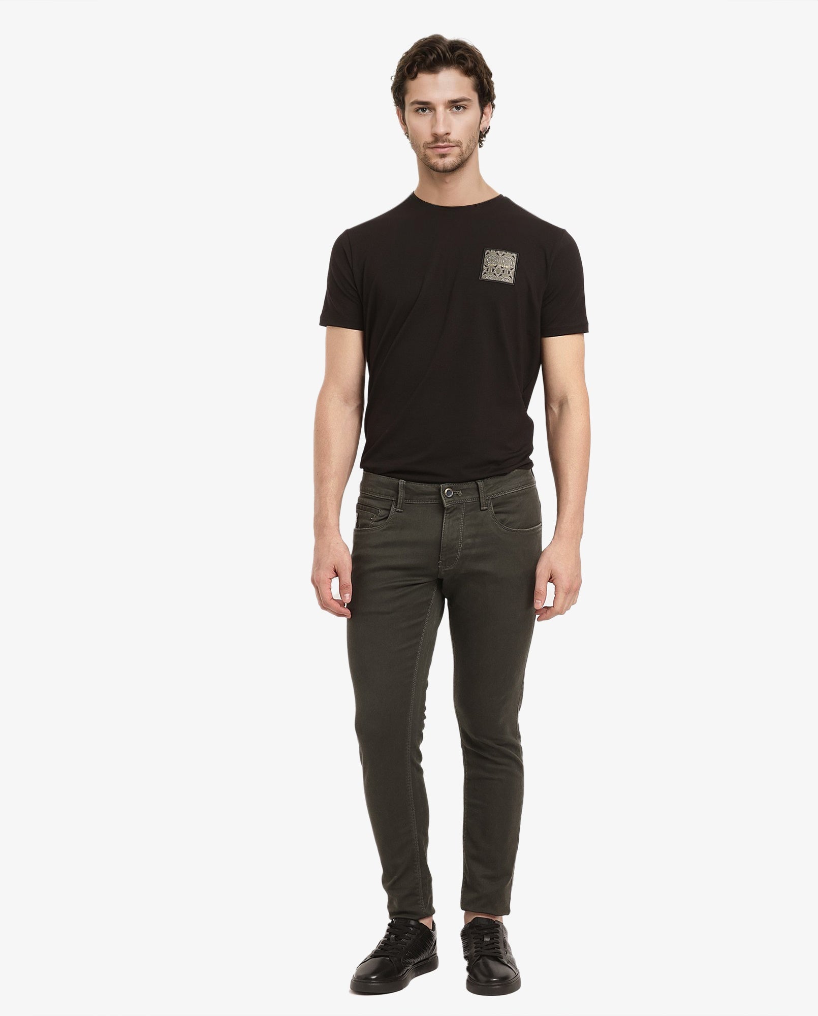 Rare Rabbit Men's Terra Olive Button & Zip Closure Slim Fit Jeans