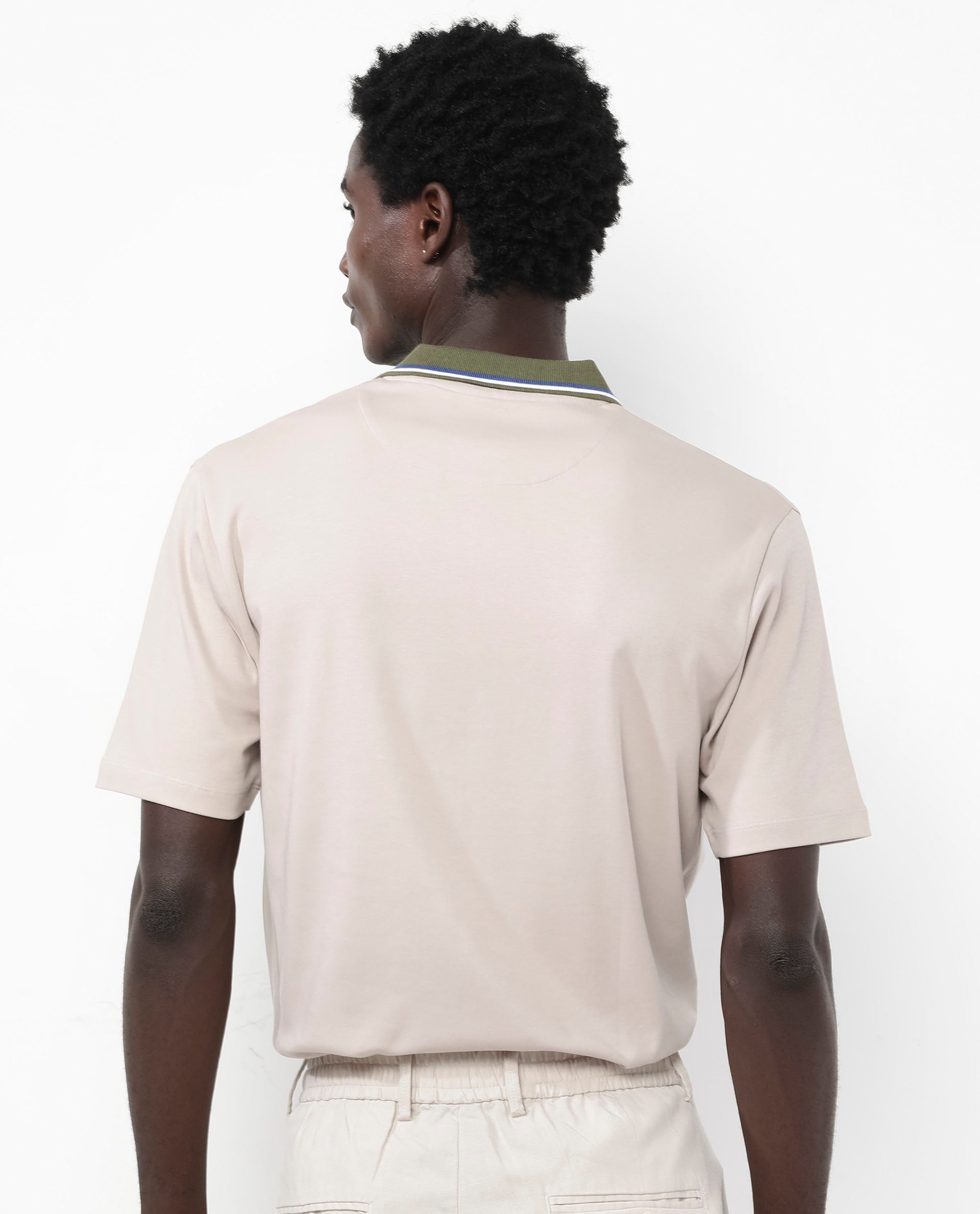 Rare Rabbit Men's Territ Beige Short Sleeve Collared Neck Regular Fit Plain Polo T-Shirt