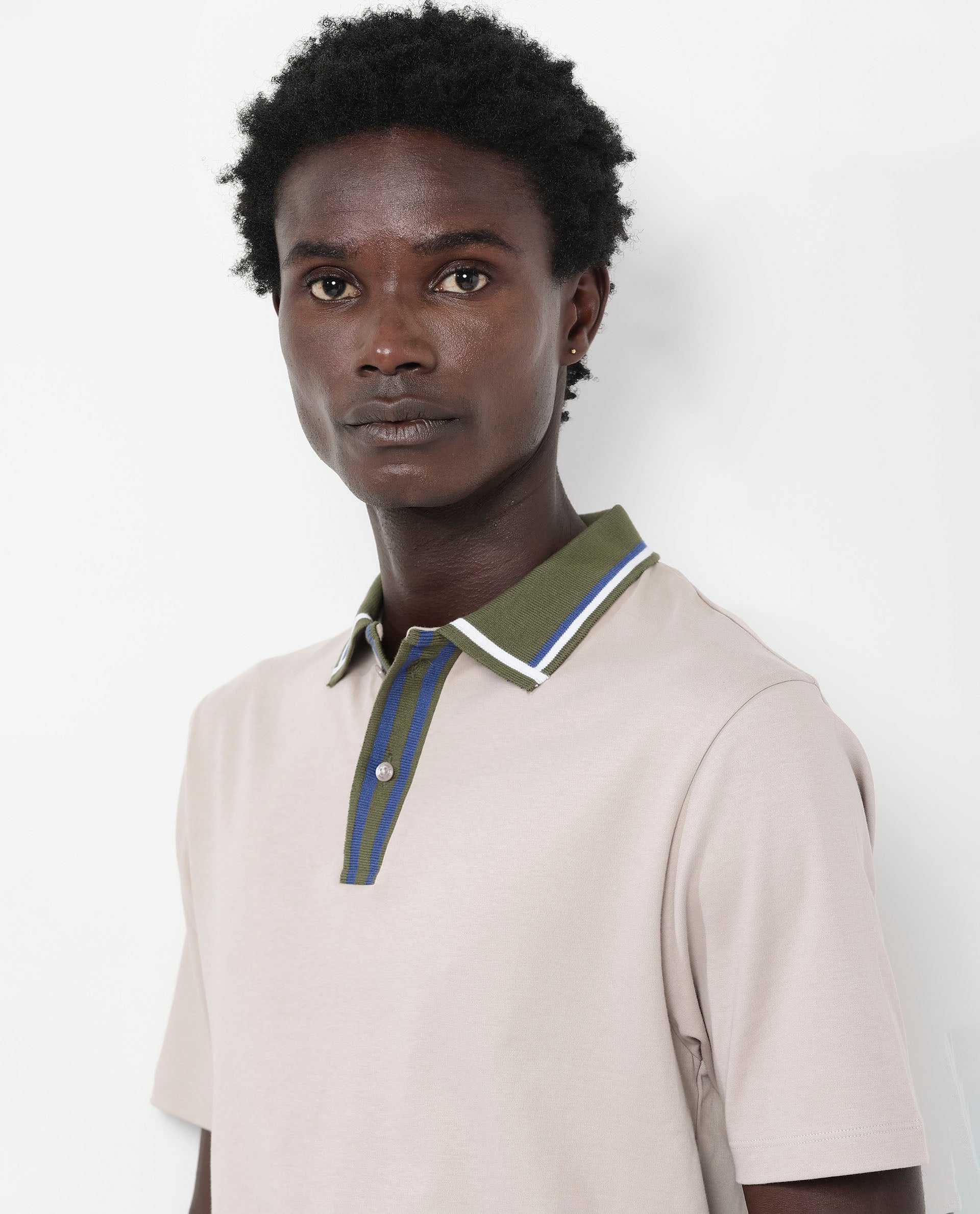 Rare Rabbit Men's Territ Beige Short Sleeve Collared Neck Regular Fit Plain Polo T-Shirt