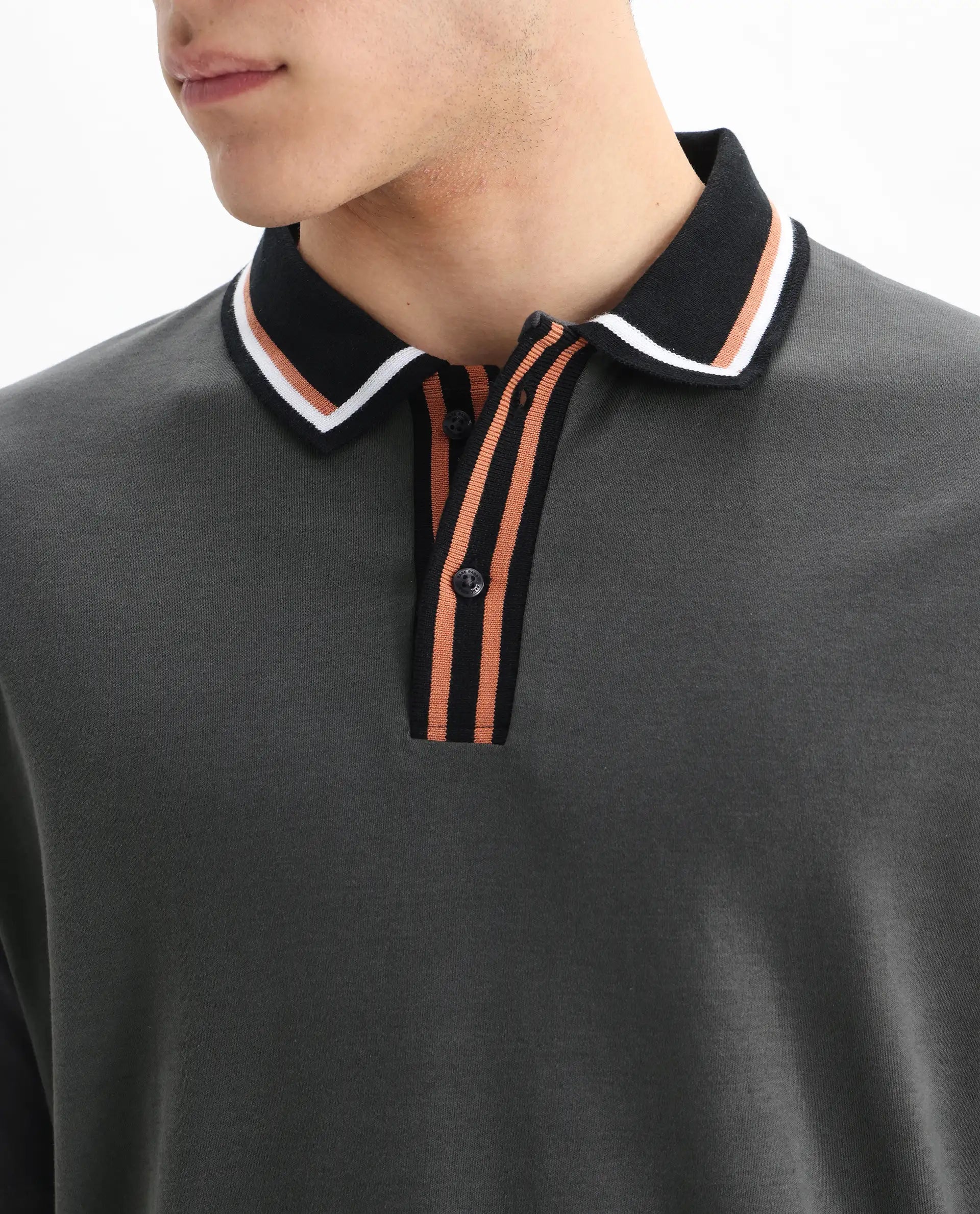 Rare Rabbit Men's Territ Dark Grey Cotton Plain Regular Fit Half Sleeve Polo