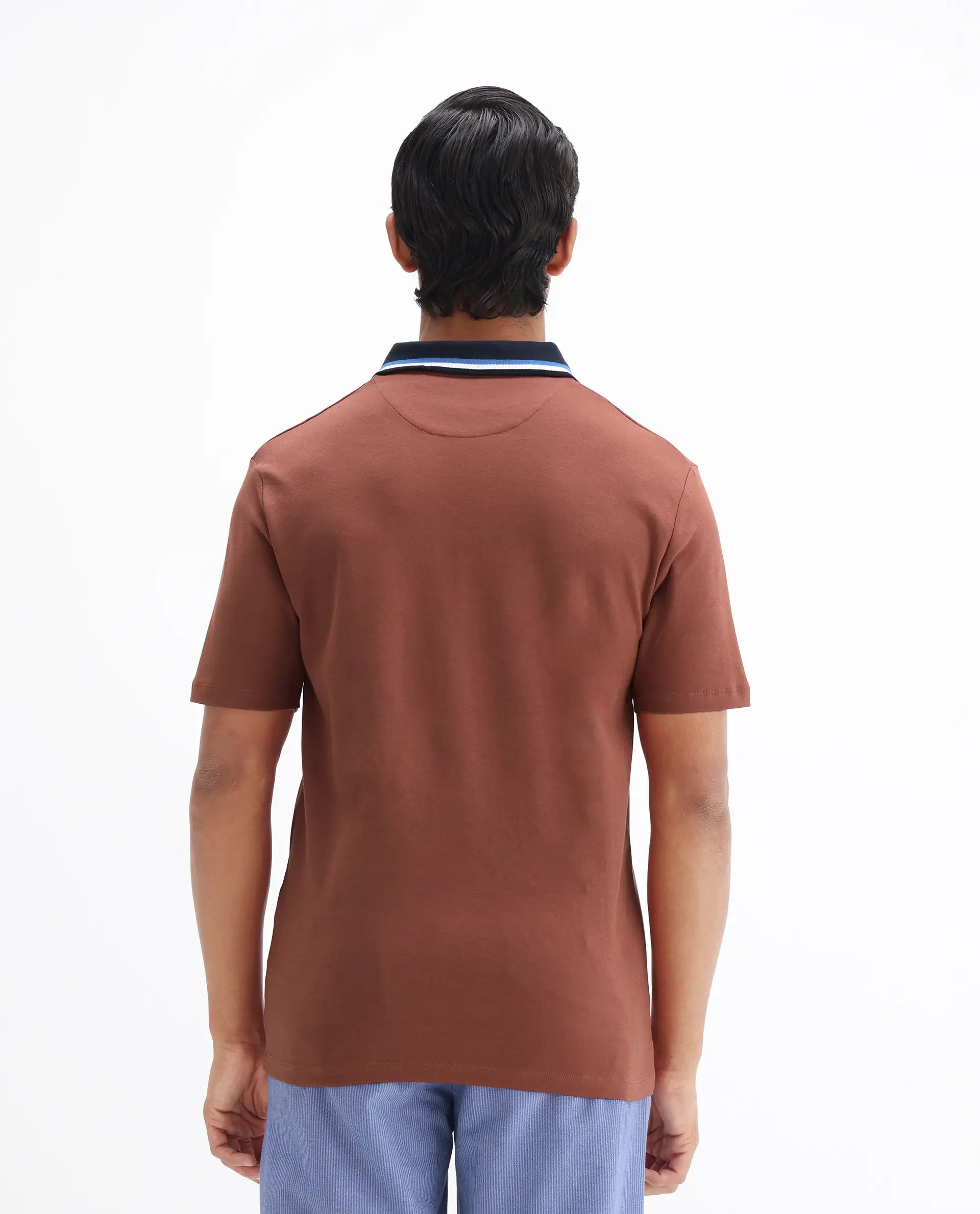 Rare Rabbit Men's Territ Light Rust Cotton Plain Regular Fit Half Sleeve Polo
