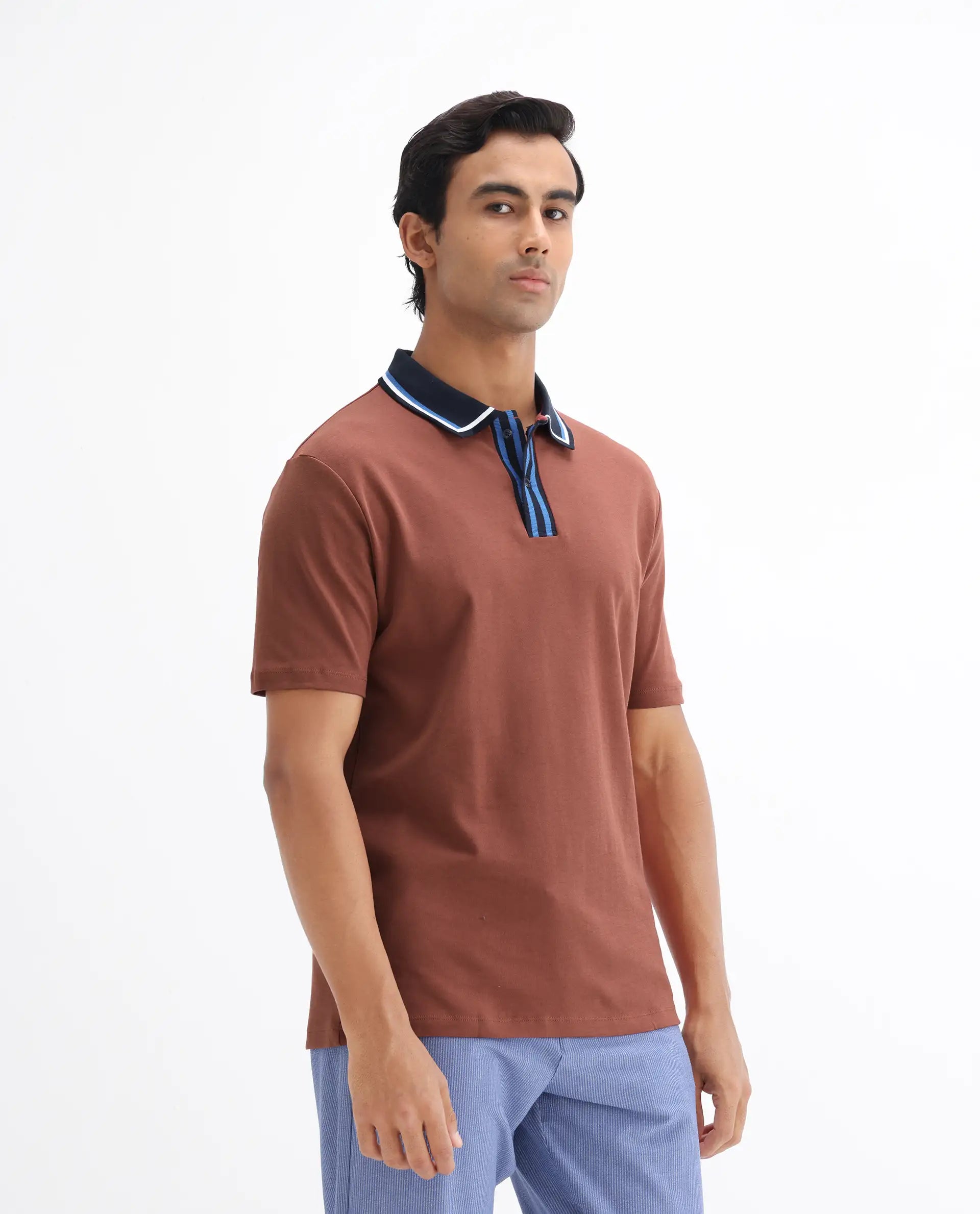 Rare Rabbit Men's Territ Light Rust Cotton Plain Regular Fit Half Sleeve Polo