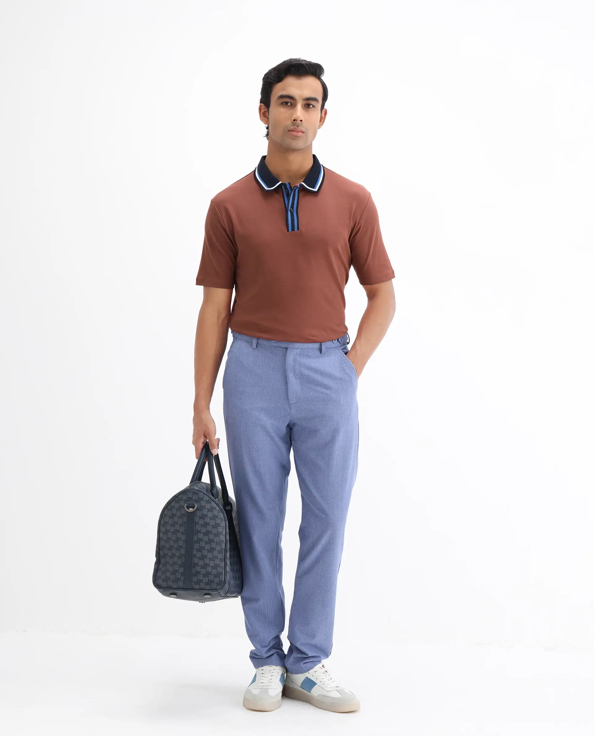 Rare Rabbit Men's Territ Light Rust Cotton Plain Regular Fit Half Sleeve Polo