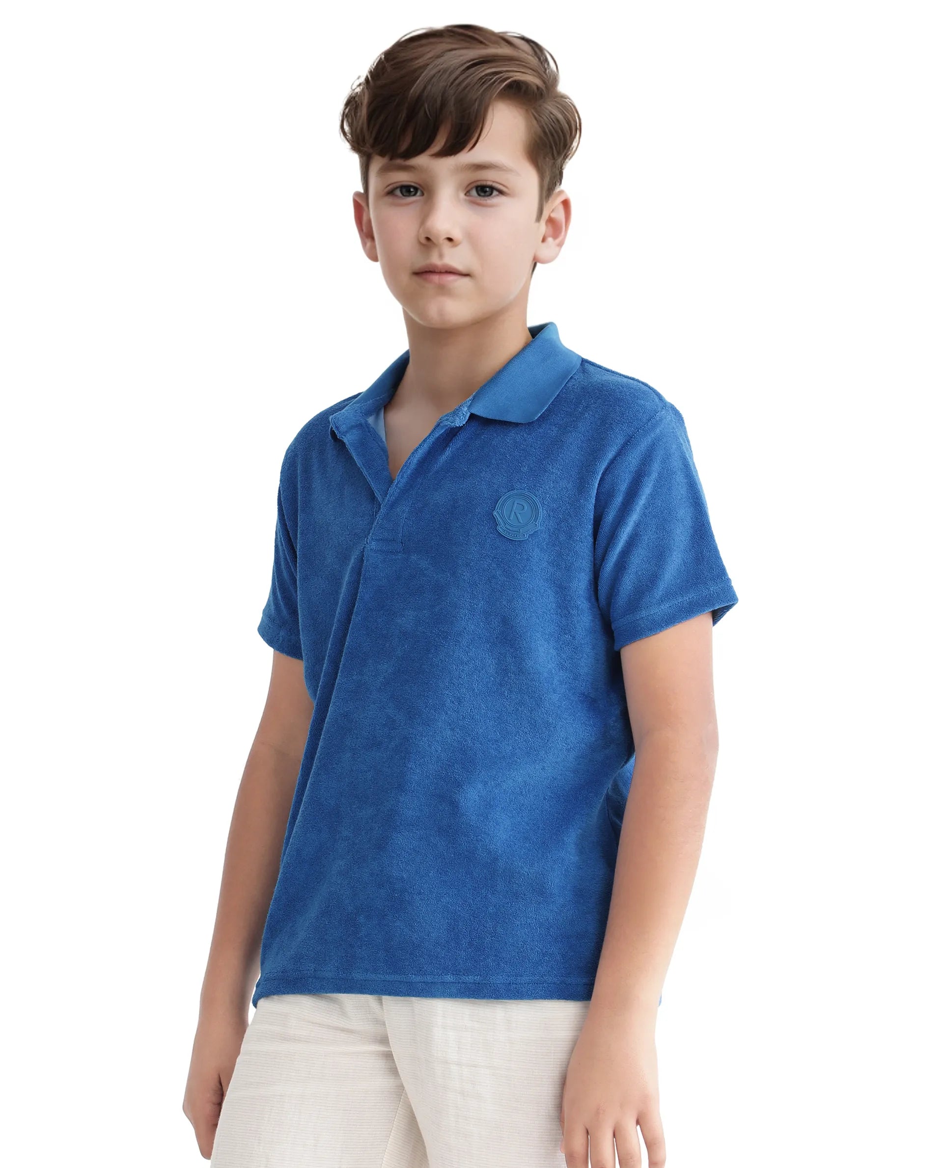 Rare Ones Kids Terry Blue Cotton Poly Short Sleeve Polo Neck Applique Polo