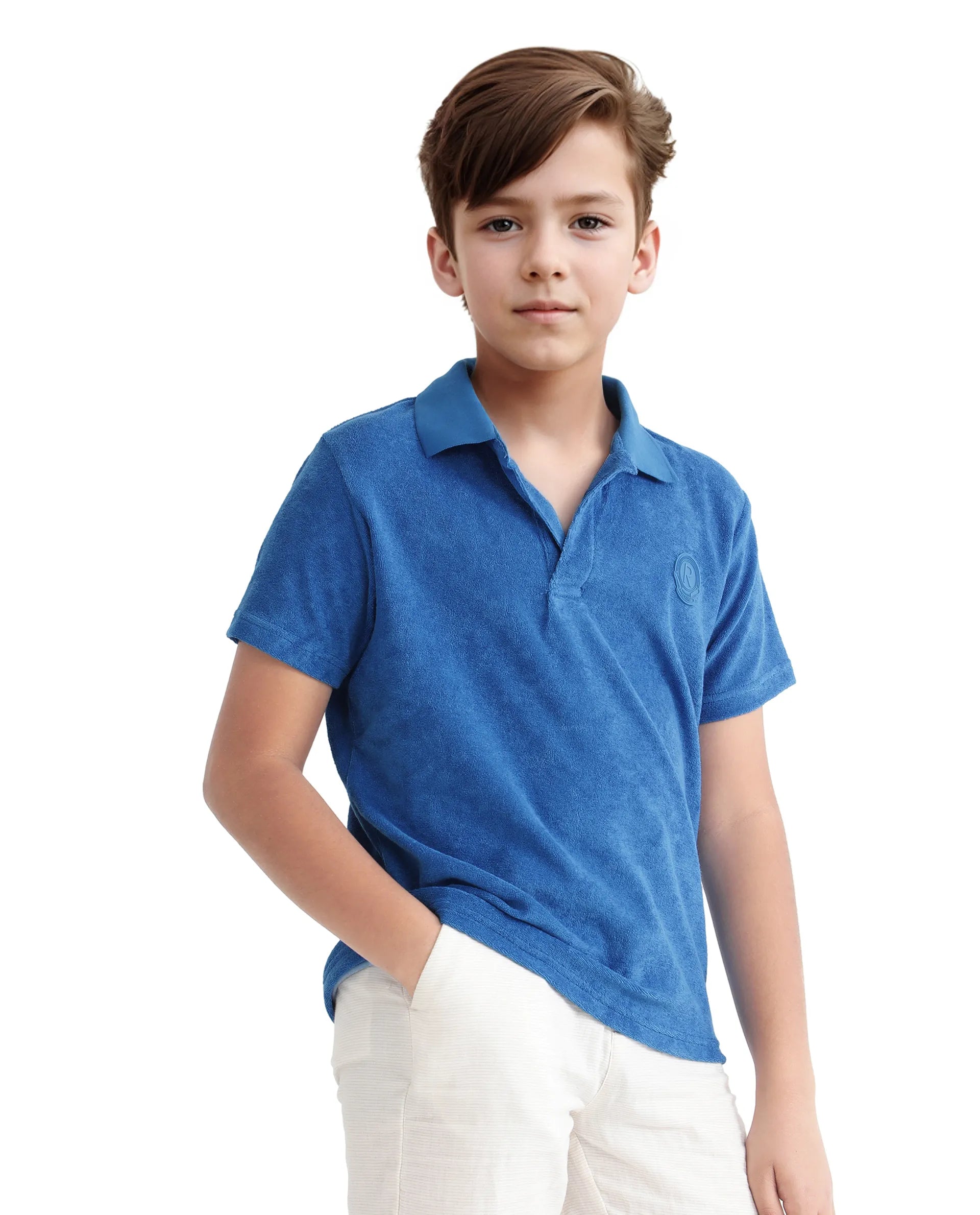 Rare Ones Kids Terry Blue Cotton Poly Short Sleeve Polo Neck Applique Polo