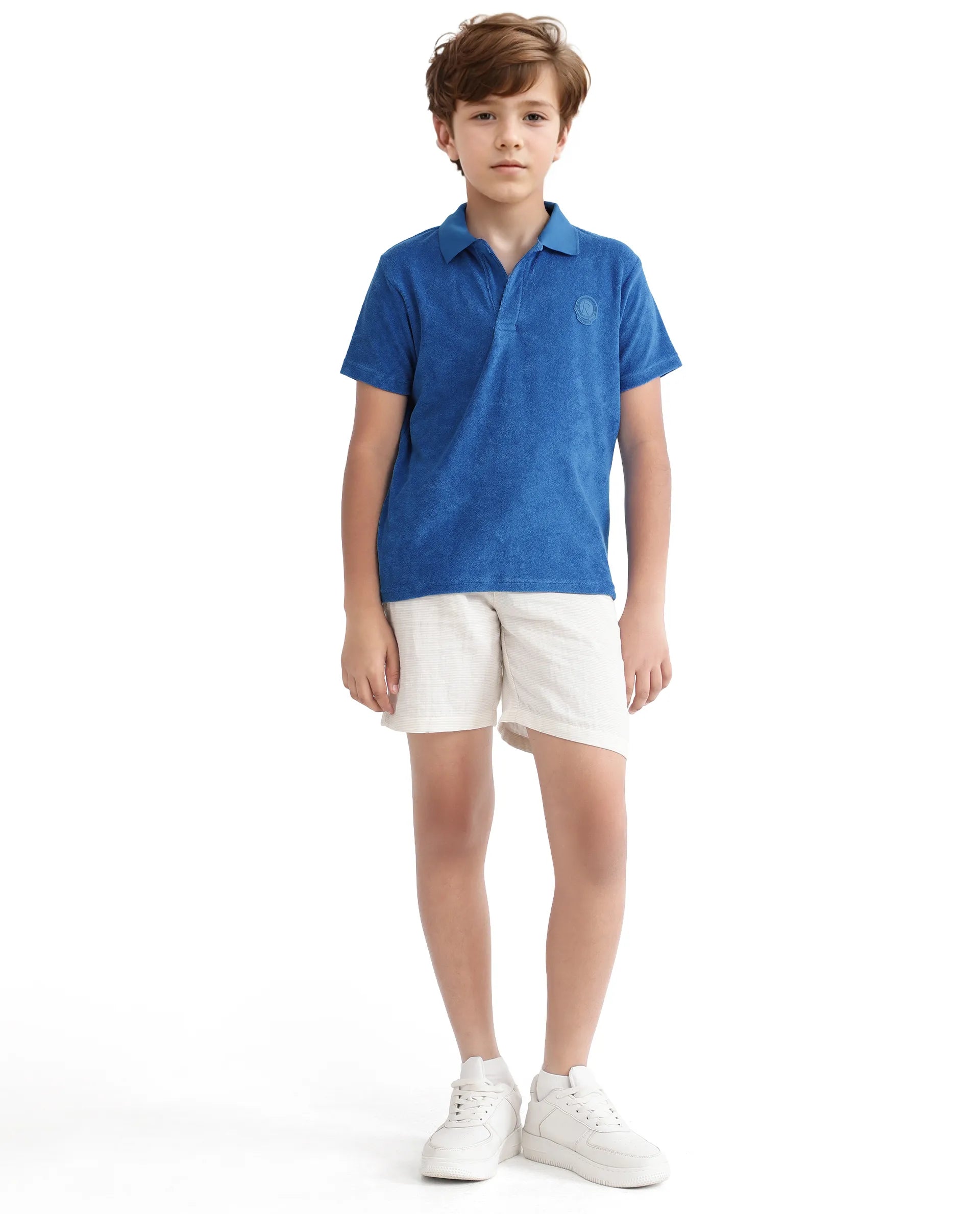 Rare Ones Kids Terry Blue Cotton Poly Short Sleeve Polo Neck Applique Polo