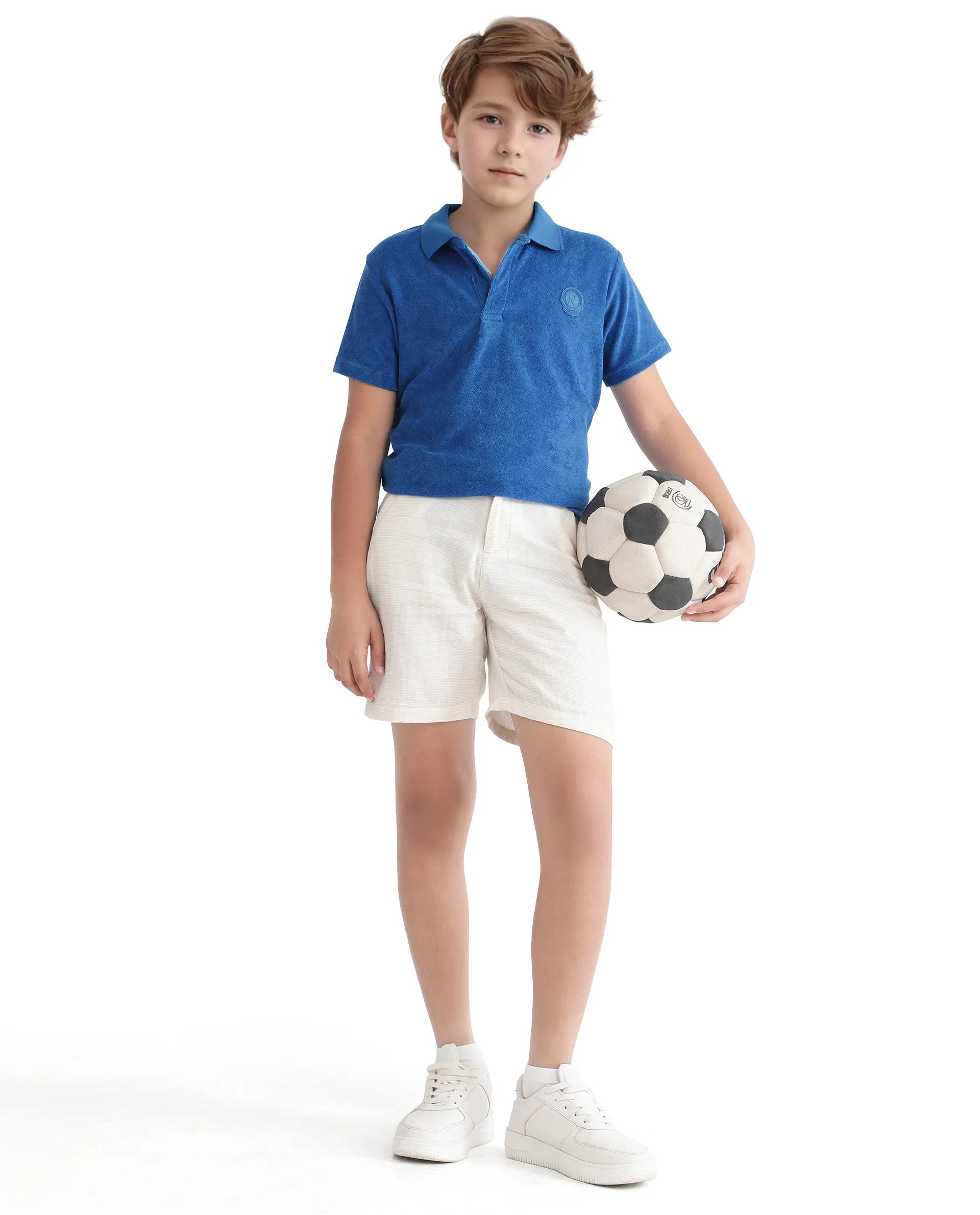 Rare Ones Kids Terry Blue Cotton Poly Short Sleeve Polo Neck Applique Polo