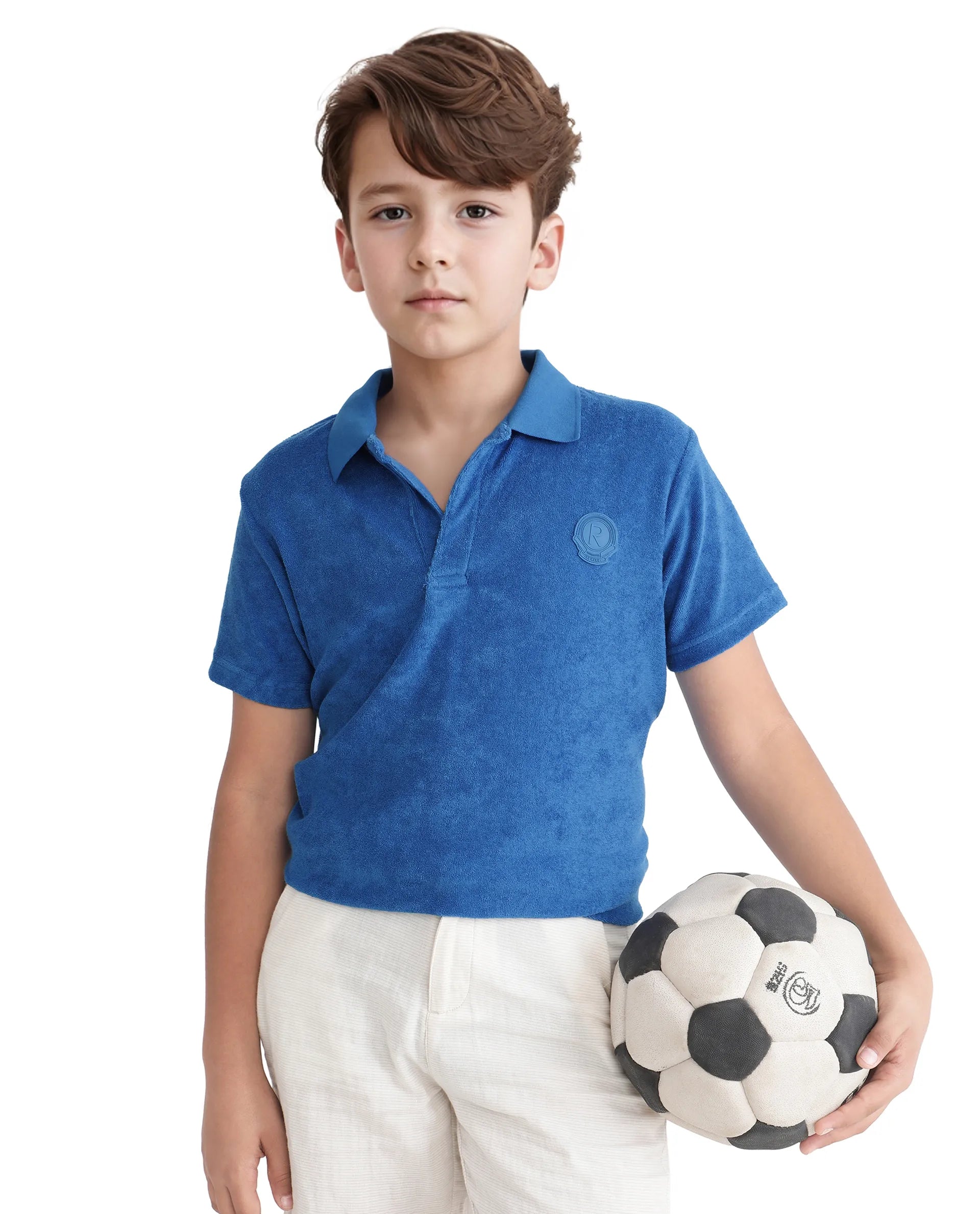 Rare Ones Kids Terry Blue Cotton Poly Short Sleeve Polo Neck Applique Polo