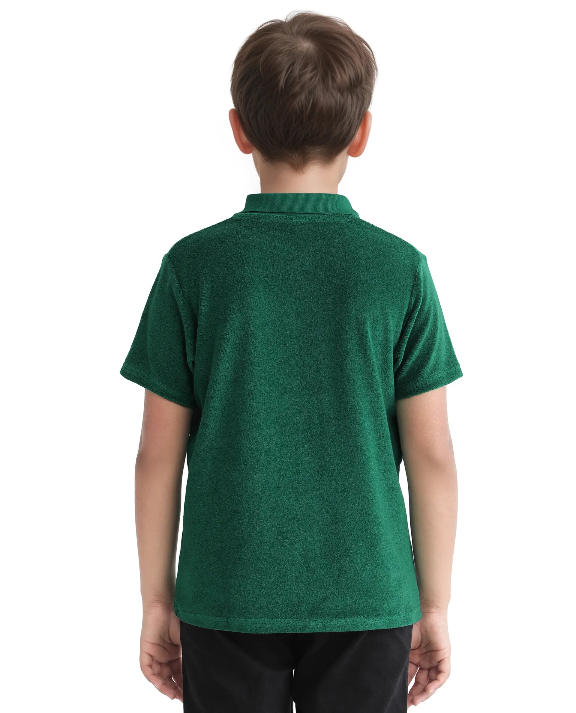 Rare Ones Kids Terry Green Cotton Poly Short Sleeve Applique Polo