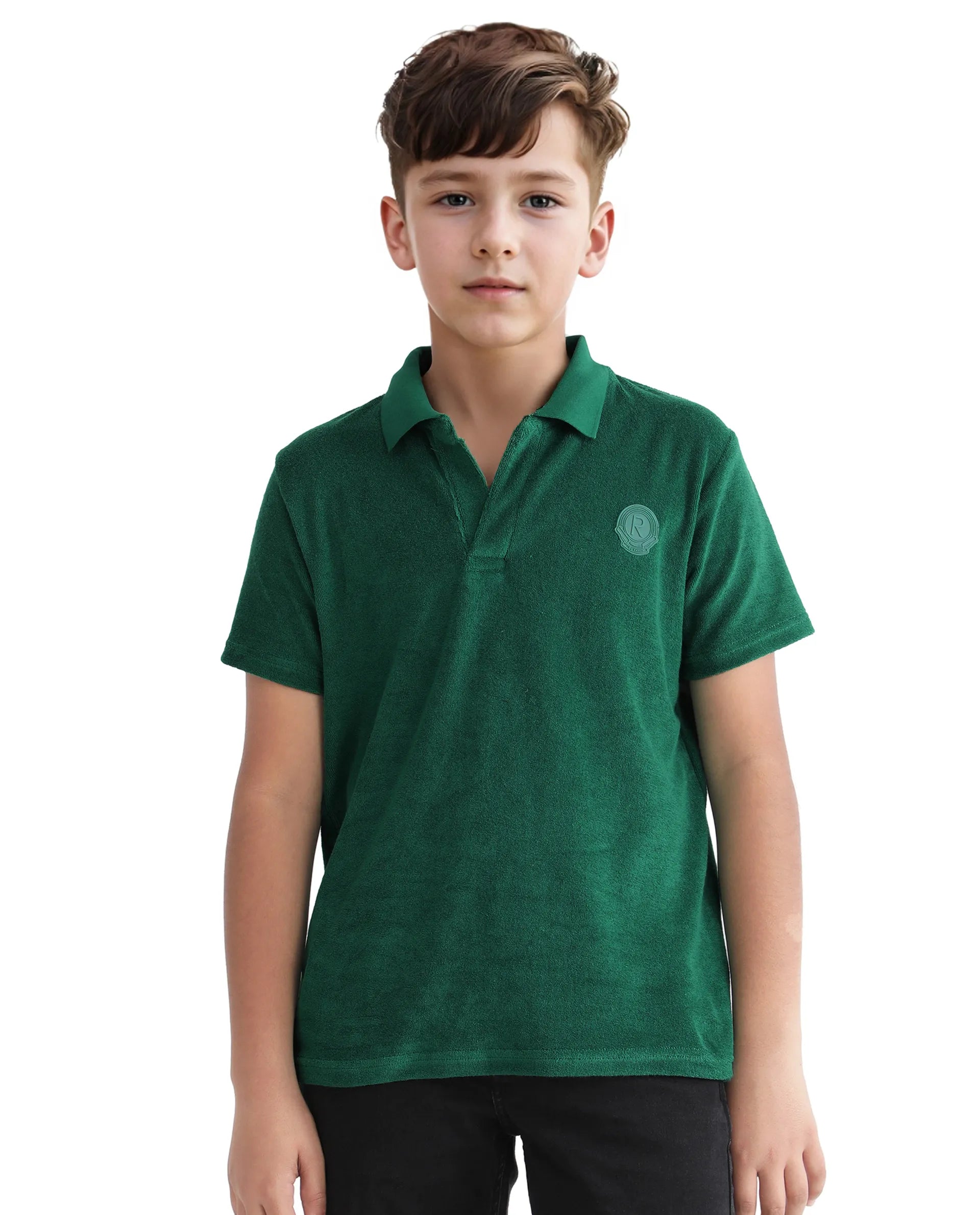 Rare Ones Kids Terry Green Cotton Poly Short Sleeve Applique Polo