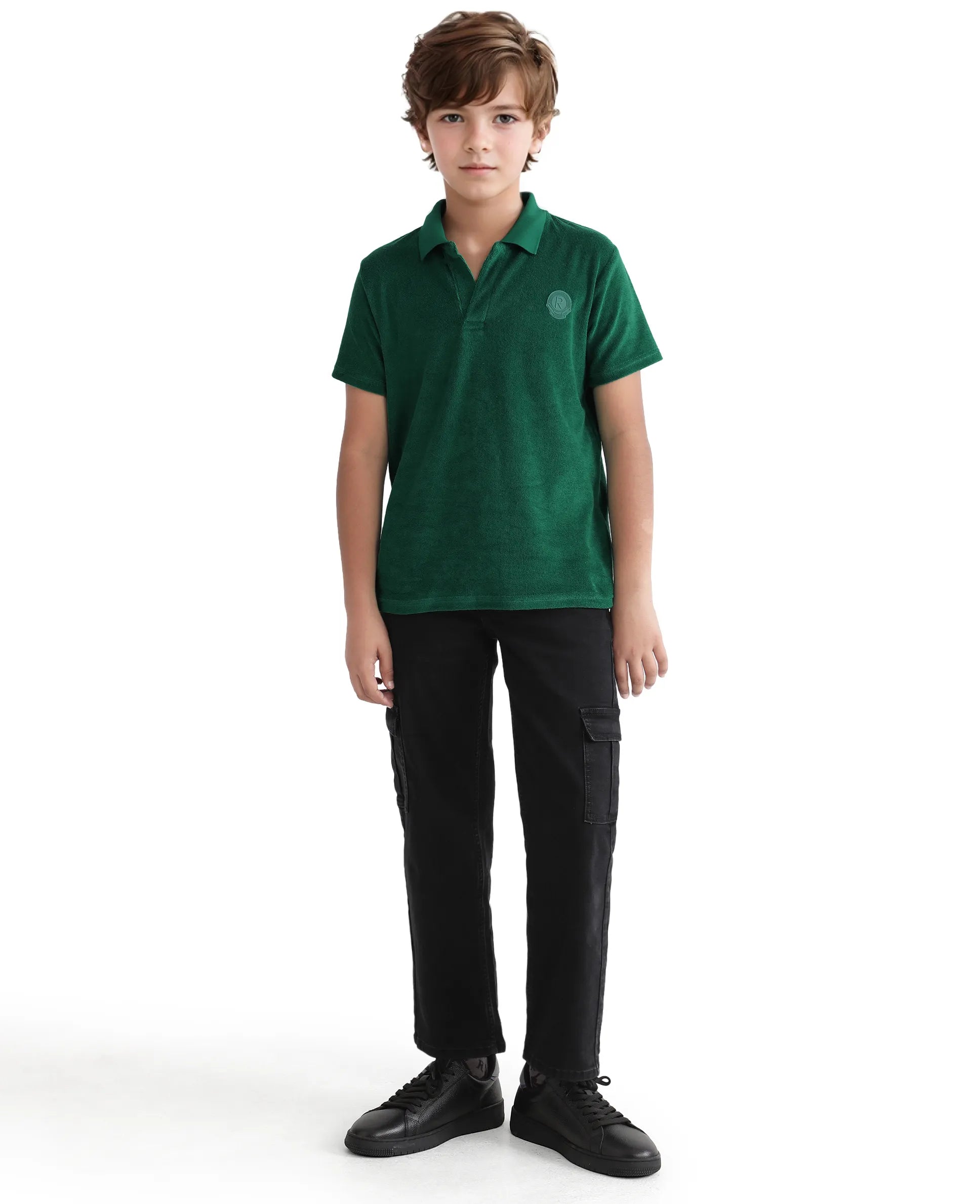 Rare Ones Kids Terry Green Cotton Poly Short Sleeve Applique Polo