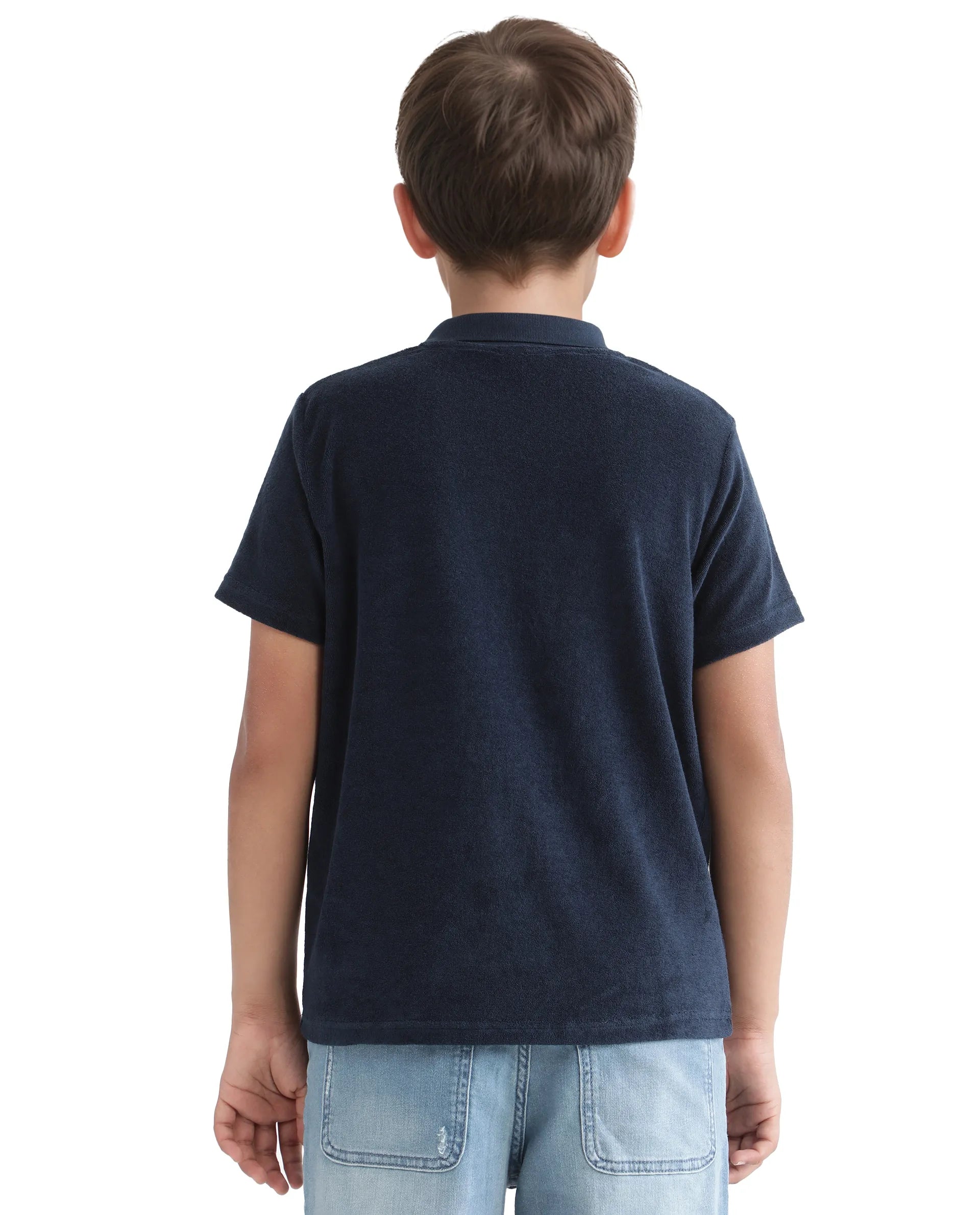 Rare Ones Kids Terry Navy Cotton Poly Short Sleeve Polo Neck Applique Polo