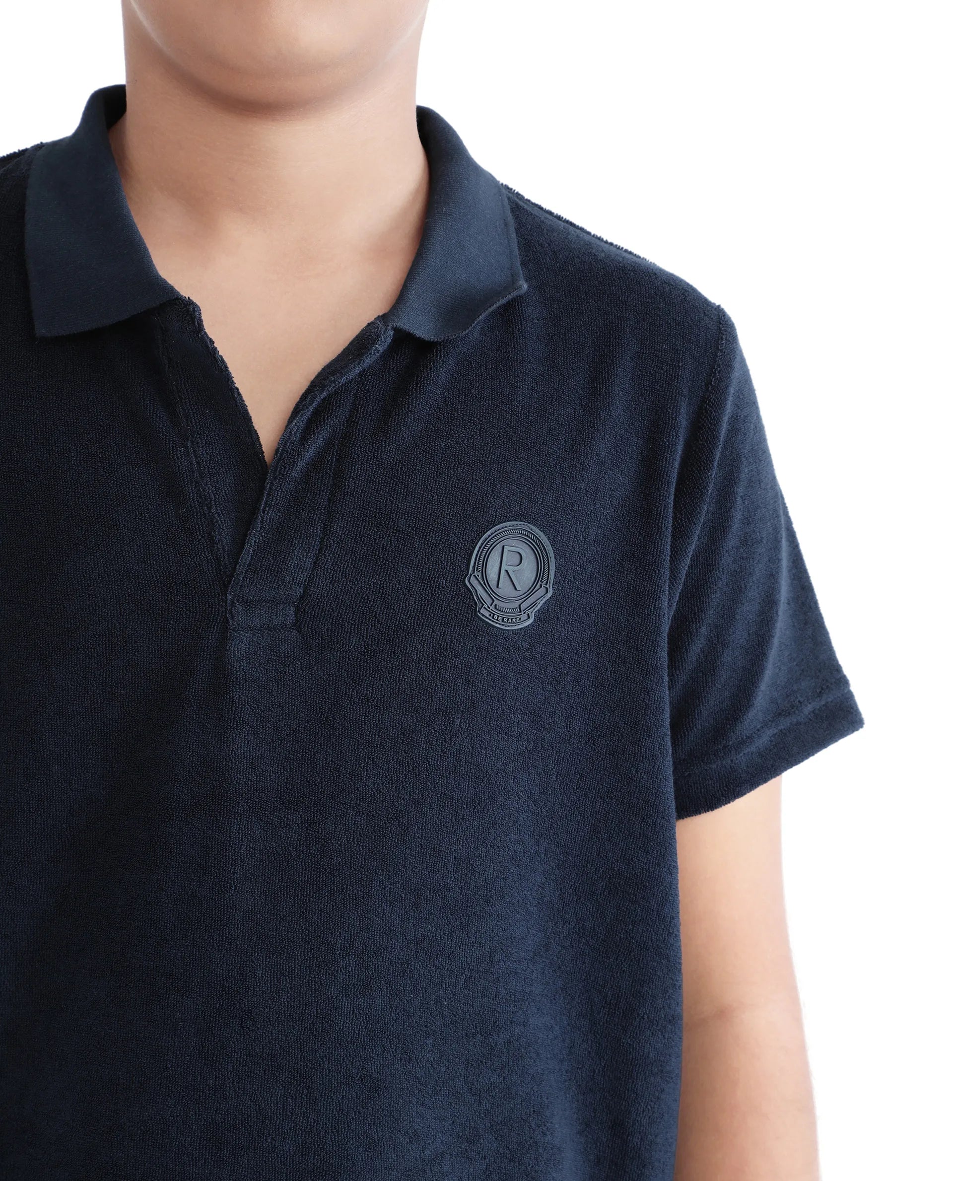 Rare Ones Kids Terry Navy Cotton Poly Short Sleeve Polo Neck Applique Polo