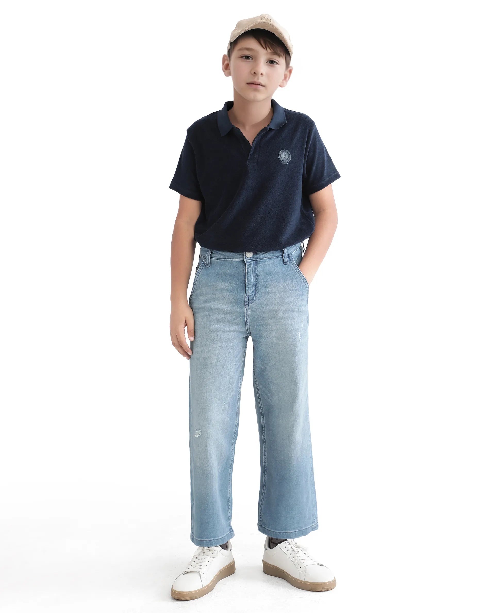 Rare Ones Kids Terry Navy Cotton Poly Short Sleeve Polo Neck Applique Polo