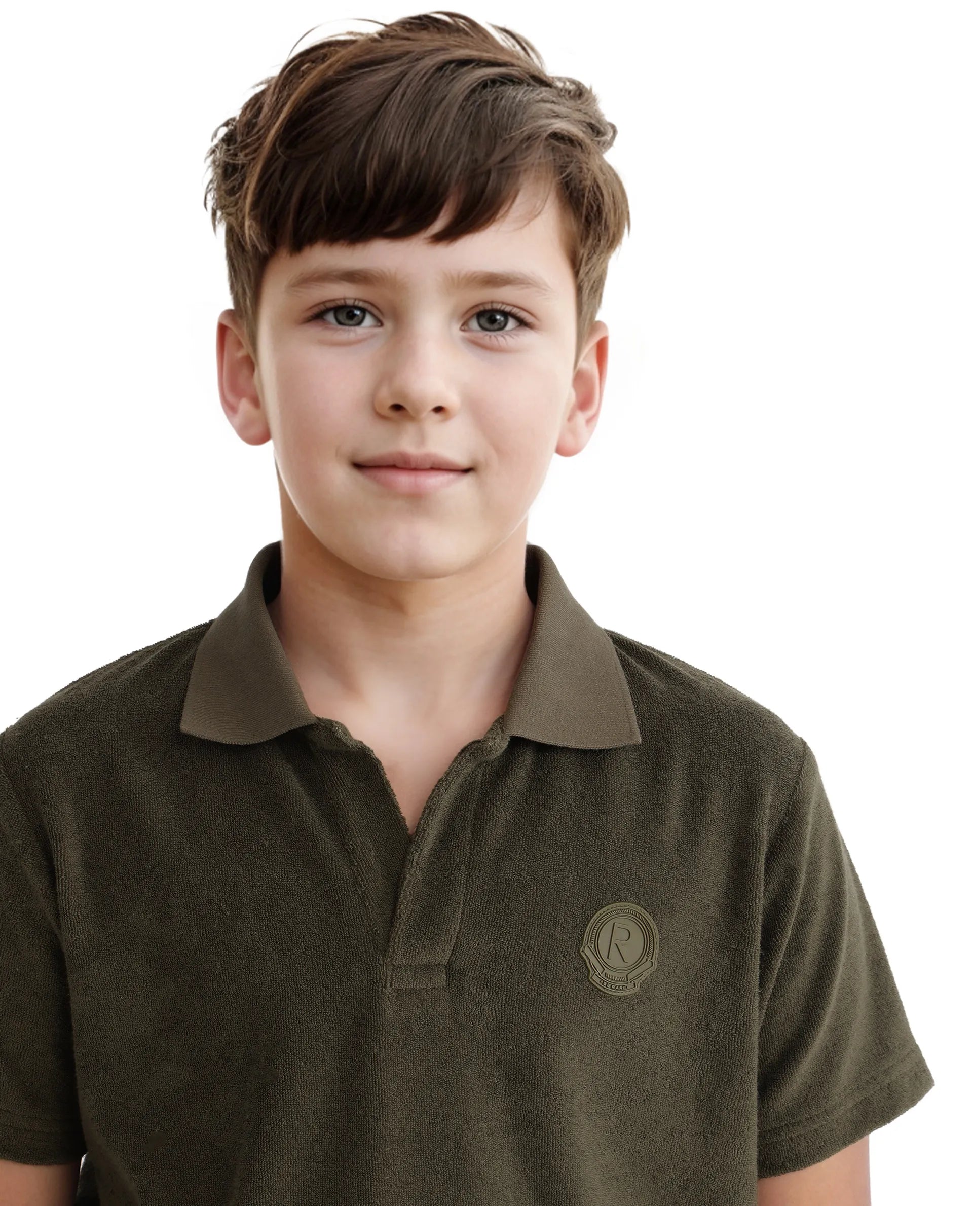 Rare Ones Kids Terry Olive Cotton Poly Short Sleeve Polo Neck Applique Polo