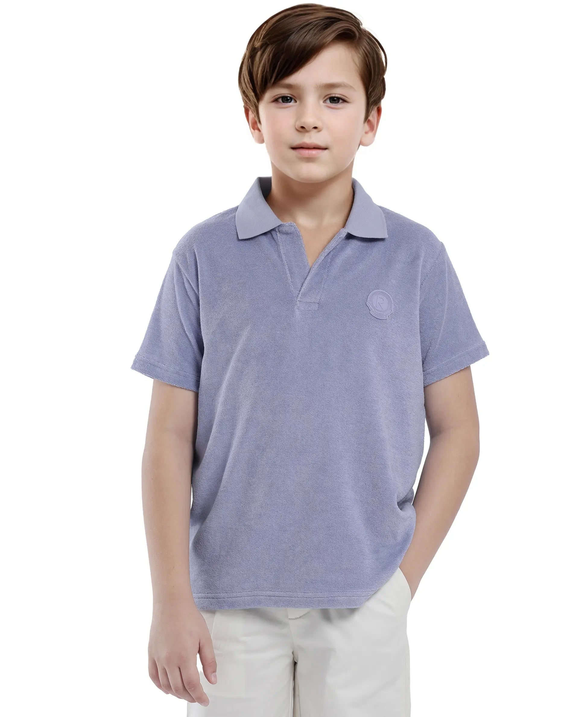 Rare Ones Kids Terry Pastel Purple Cotton Poly Short Sleeve Polo Neck Applique Polo