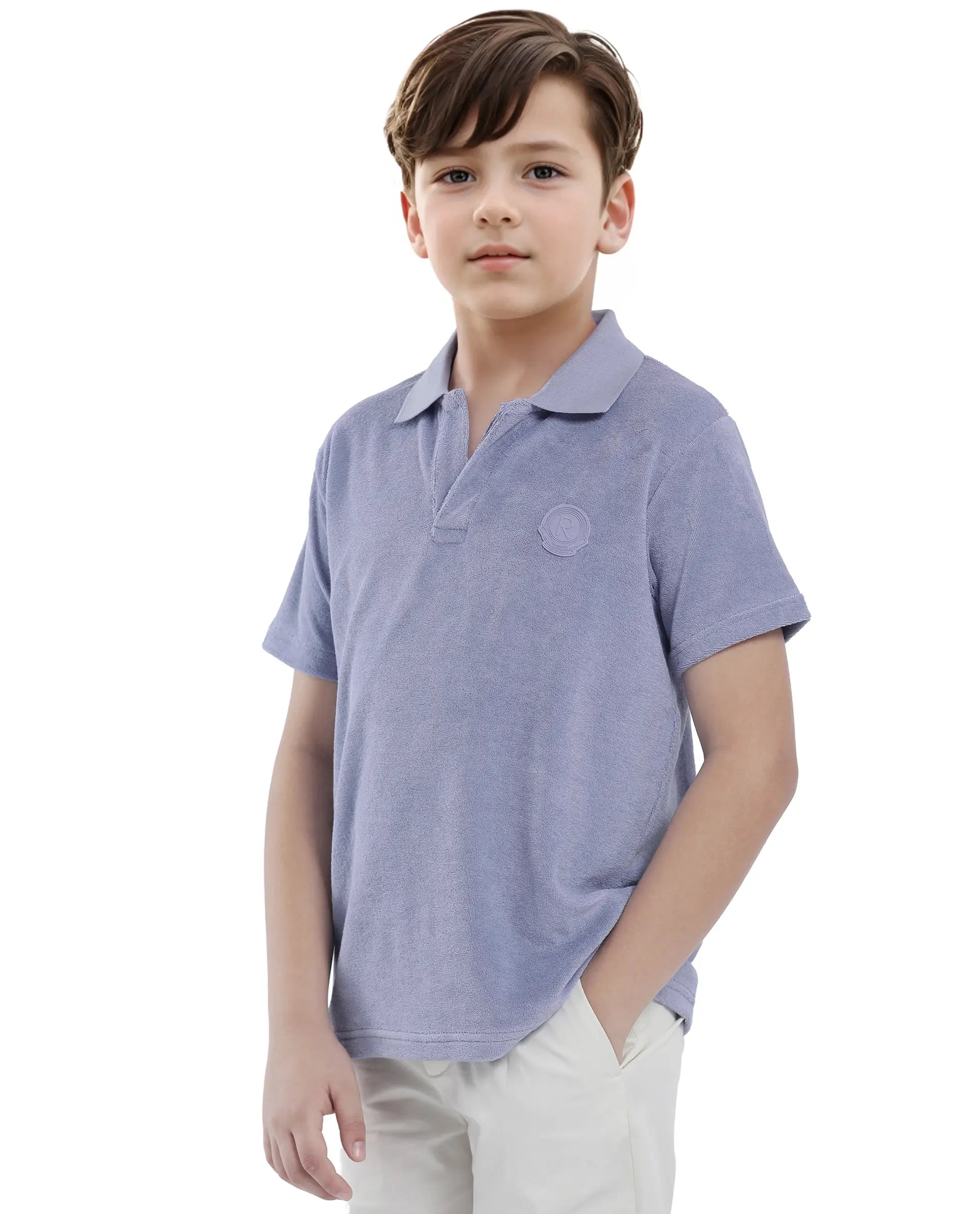Rare Ones Kids Terry Pastel Purple Cotton Poly Short Sleeve Polo Neck Applique Polo