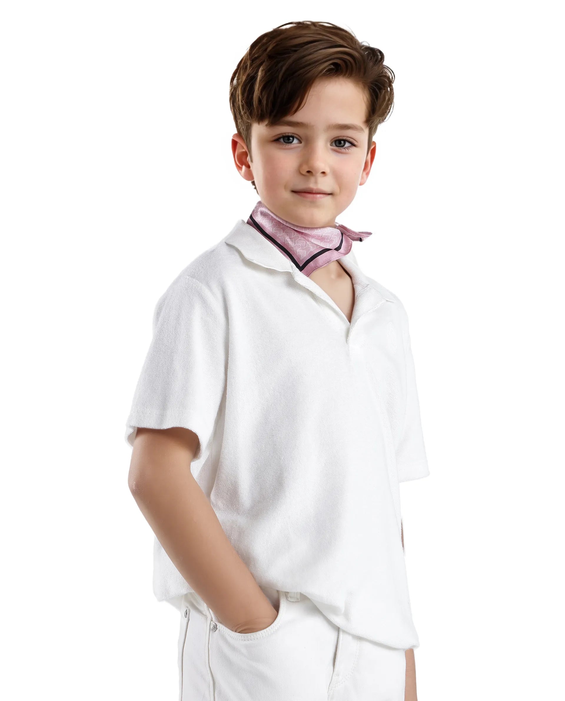 Rare Ones Kids Terry White Cotton Poly Short Sleeve Applique Polo