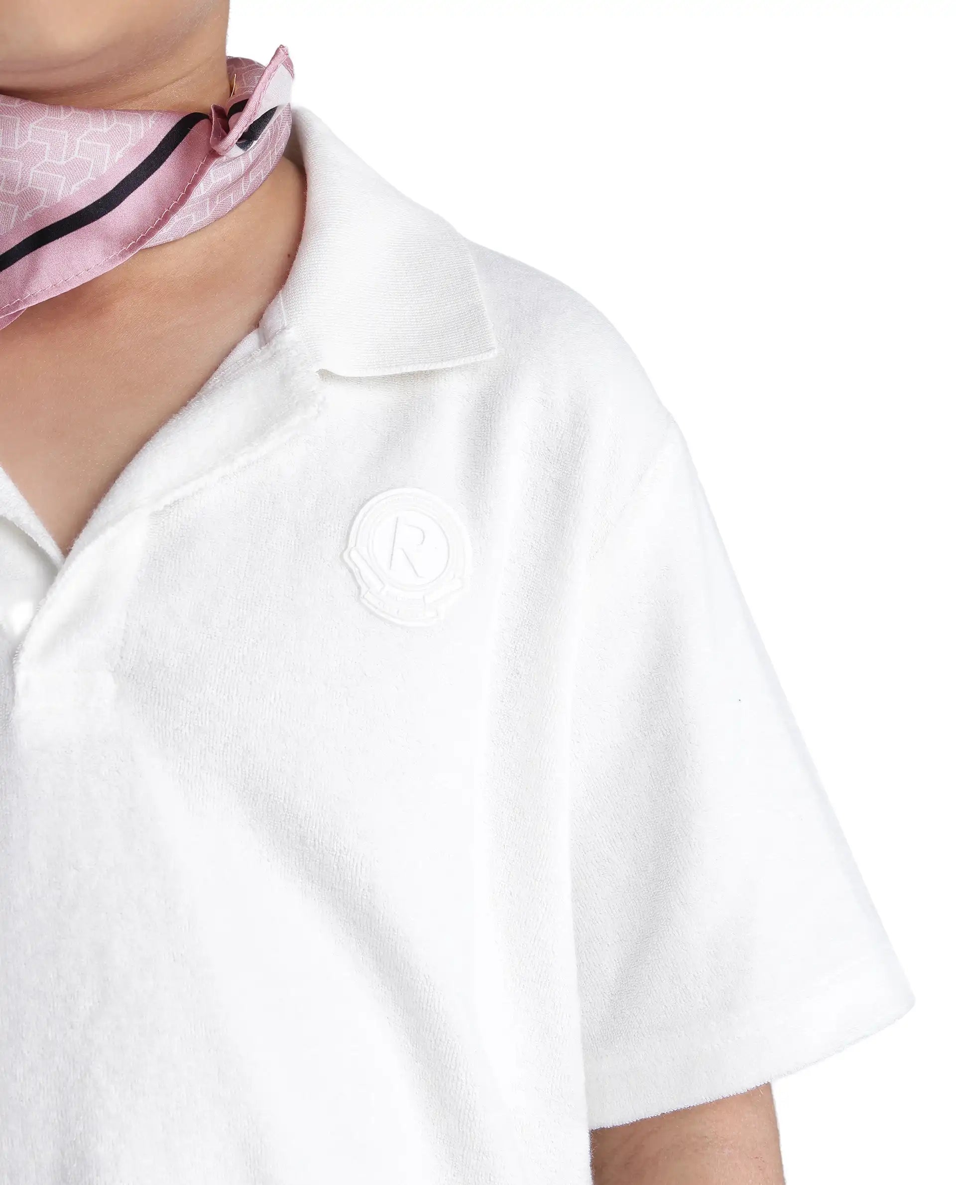 Rare Ones Kids Terry White Cotton Poly Short Sleeve Applique Polo