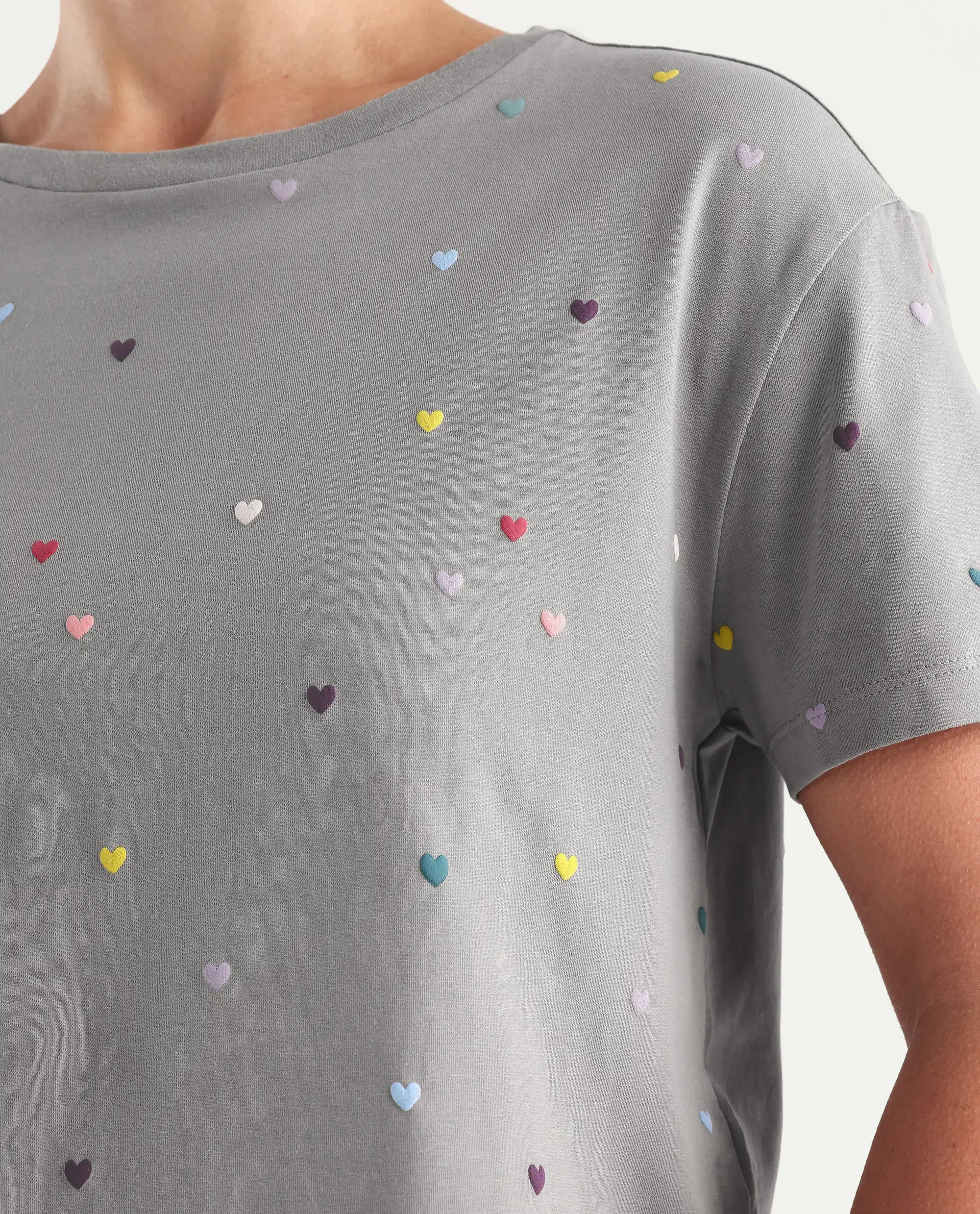 Rareism Women's Tesav Dark Grey Cotton Blend Crew Neck Object Print Crop Relaxed Fit T-Shirt