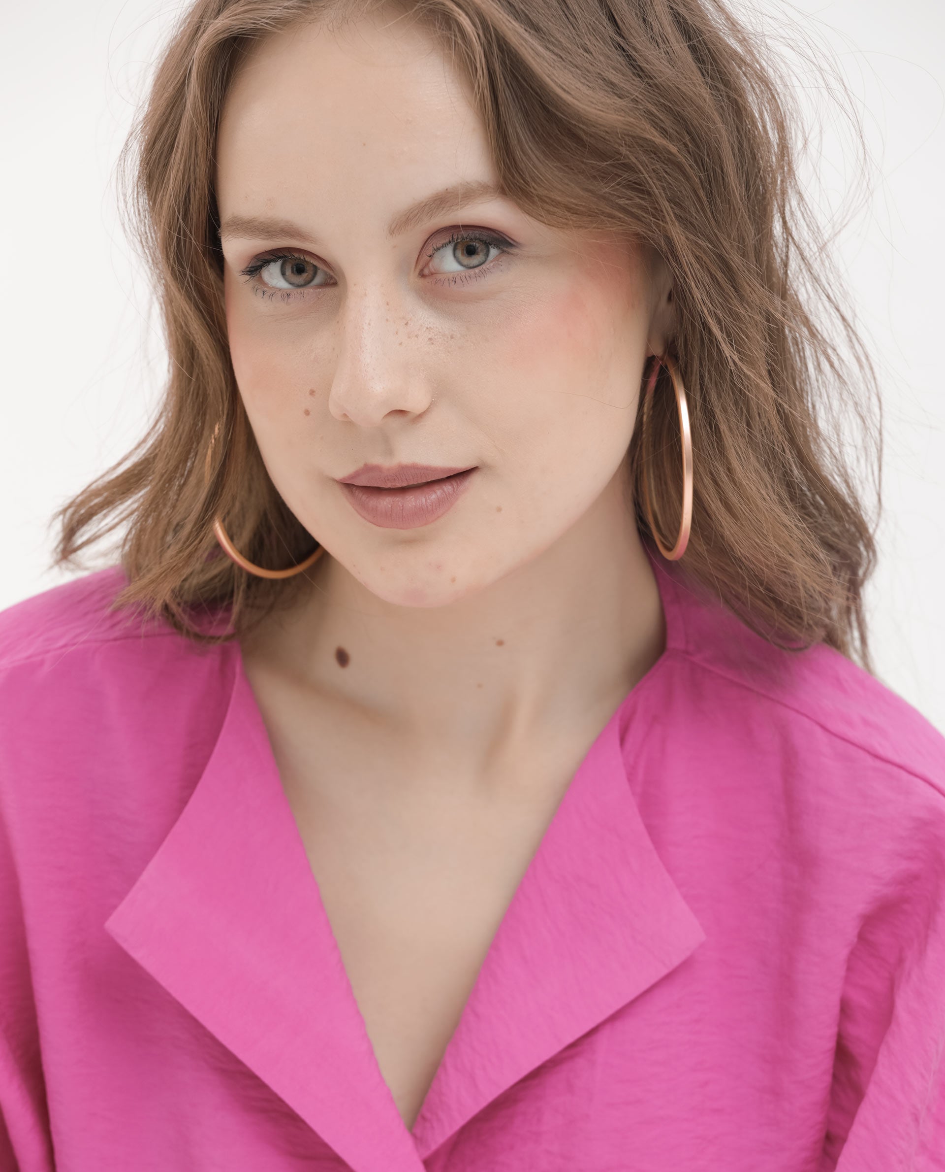 Rareism Women Tesioka Flouroscent Pink Rayon Nylon Fabric Regular Sleeves V-Neck Fit And Flare Solid Top