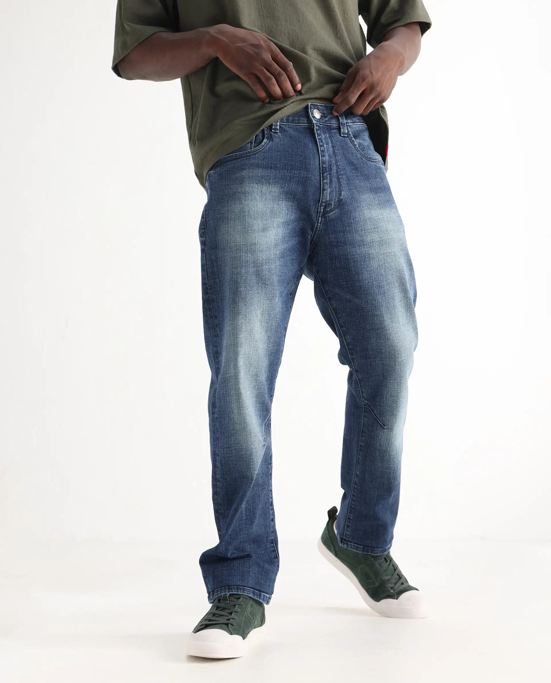 Rare Rabbit Men's Theo Light Blue Cotton Blend Plain Morris Regular Fit Jeans