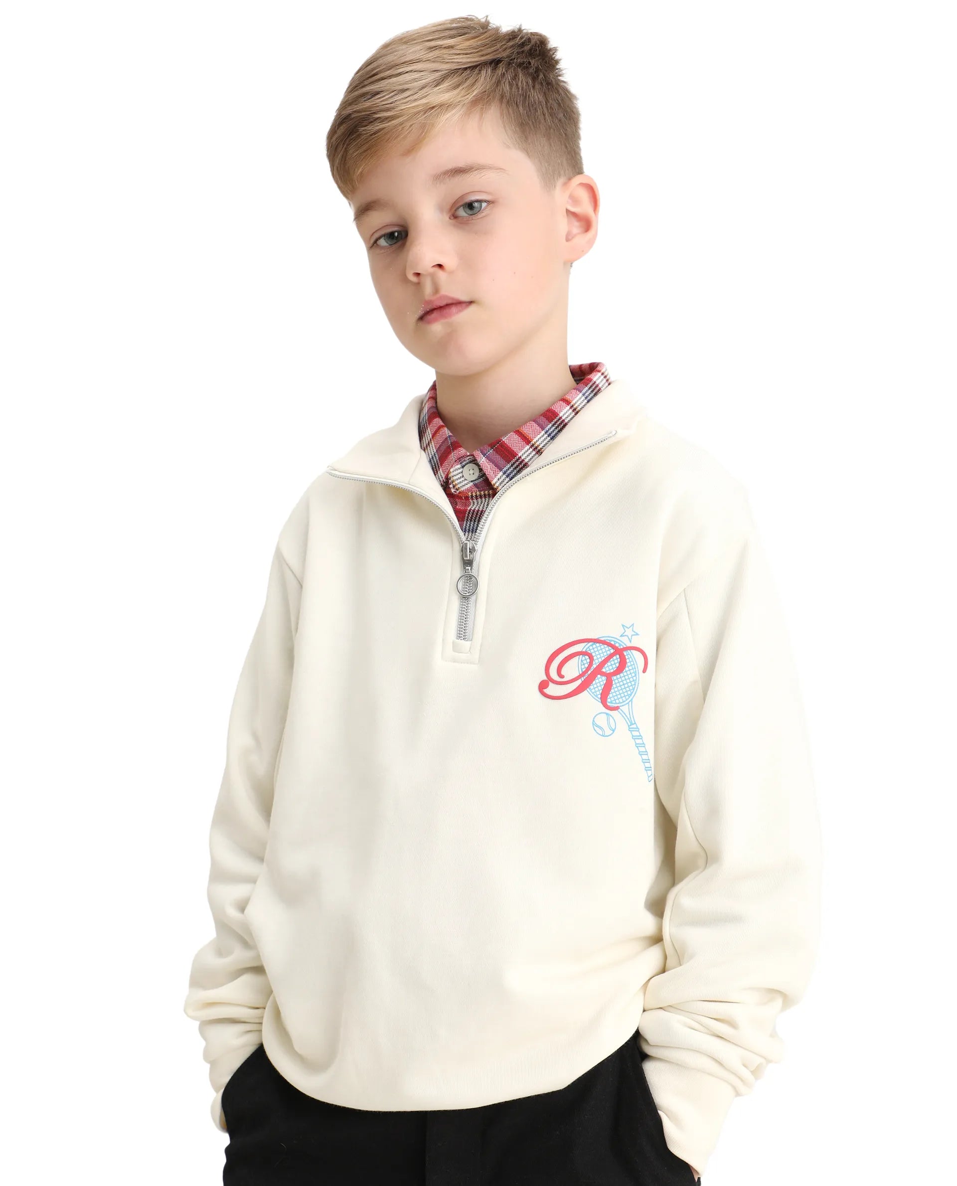 Rare Ones Kids Theo Off White Cotton Pull On Crew Neck Full Sleeves Fit Sweatshirt