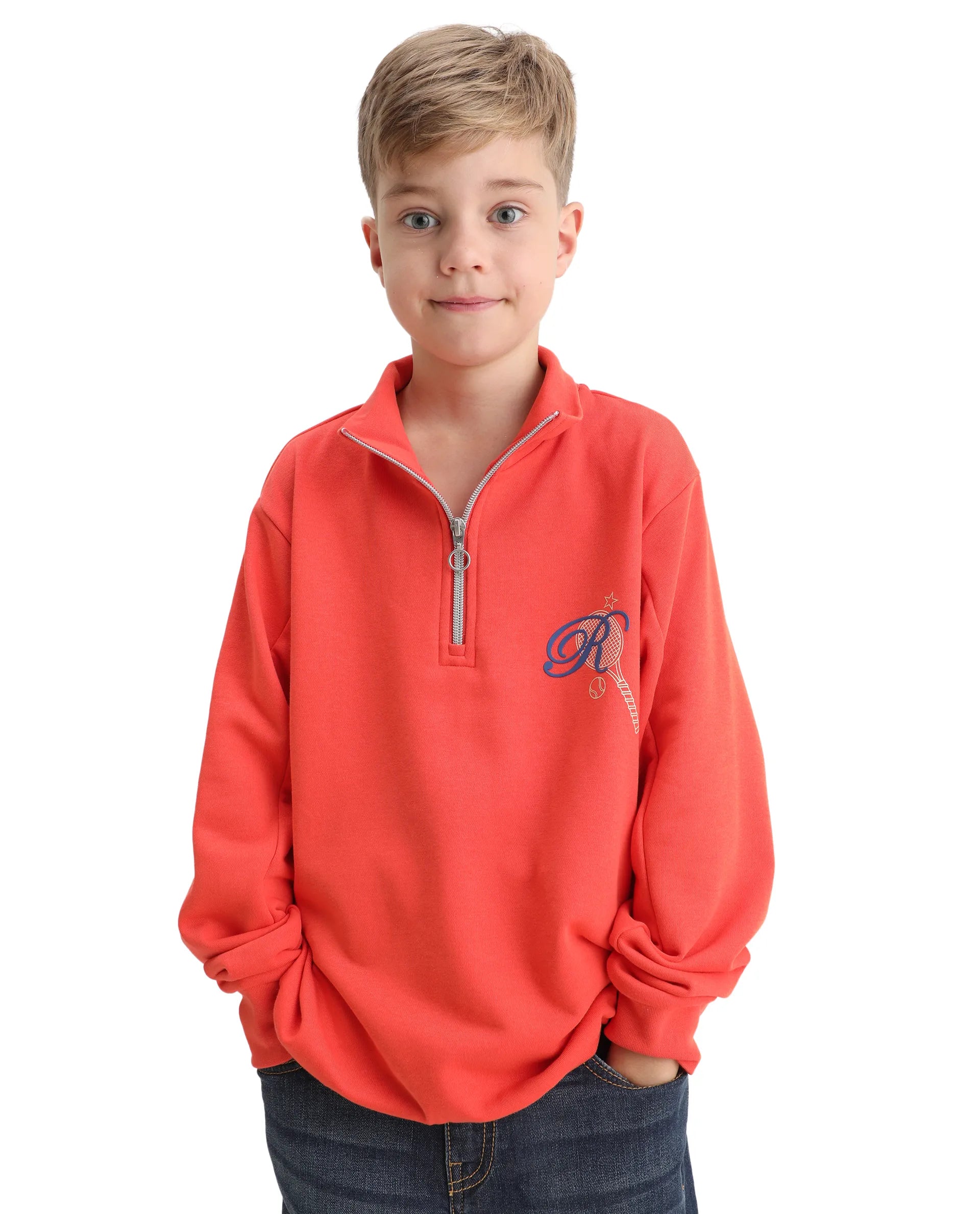 Rare Ones Kids Theo Orange Cotton Pull On Crew Neck Full Sleeves Fit Sweatshirt