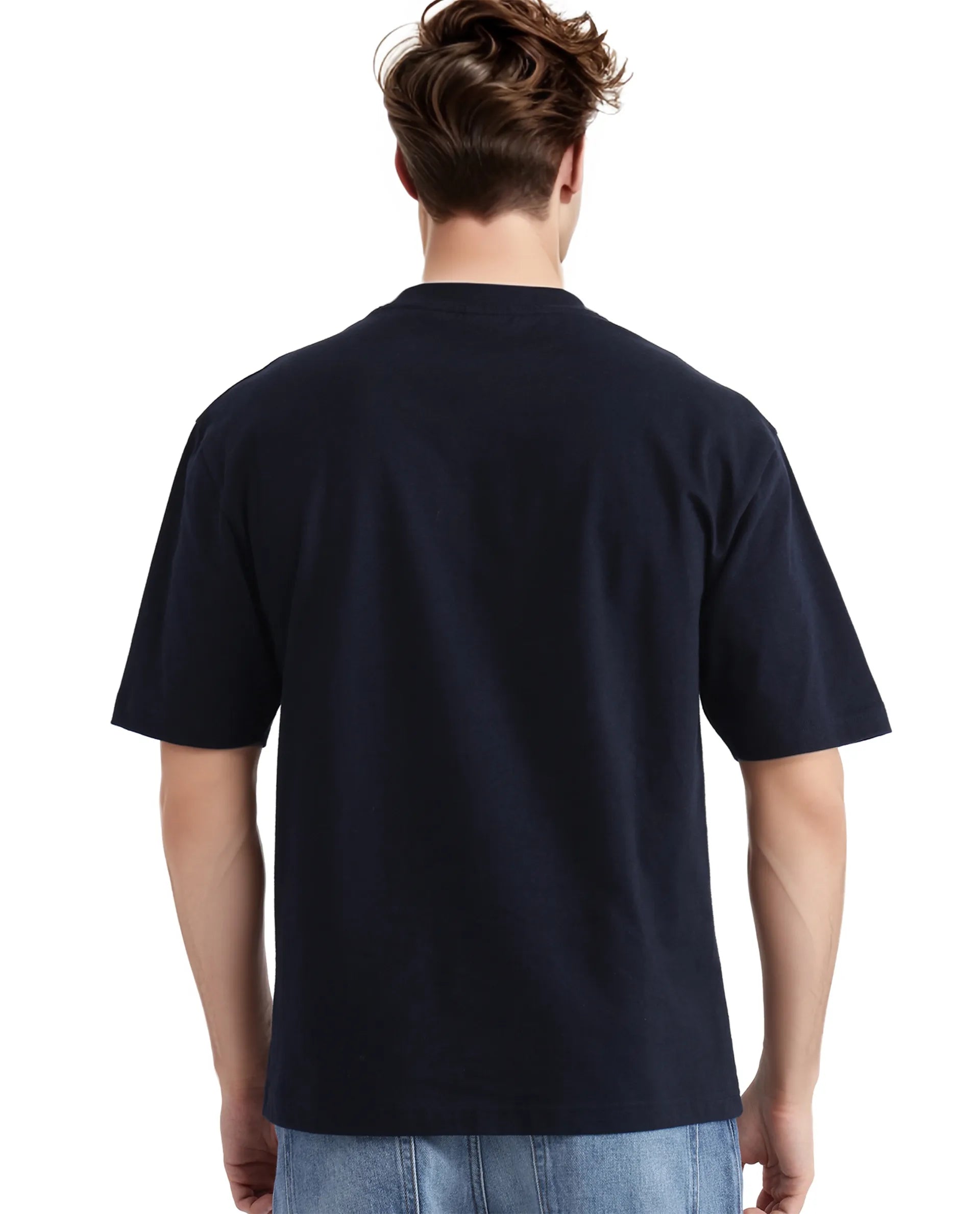 Rare Rabbit Men Ther Navy Short Sleeve Crew Neck Boxy Fit Printed T-Shirt
