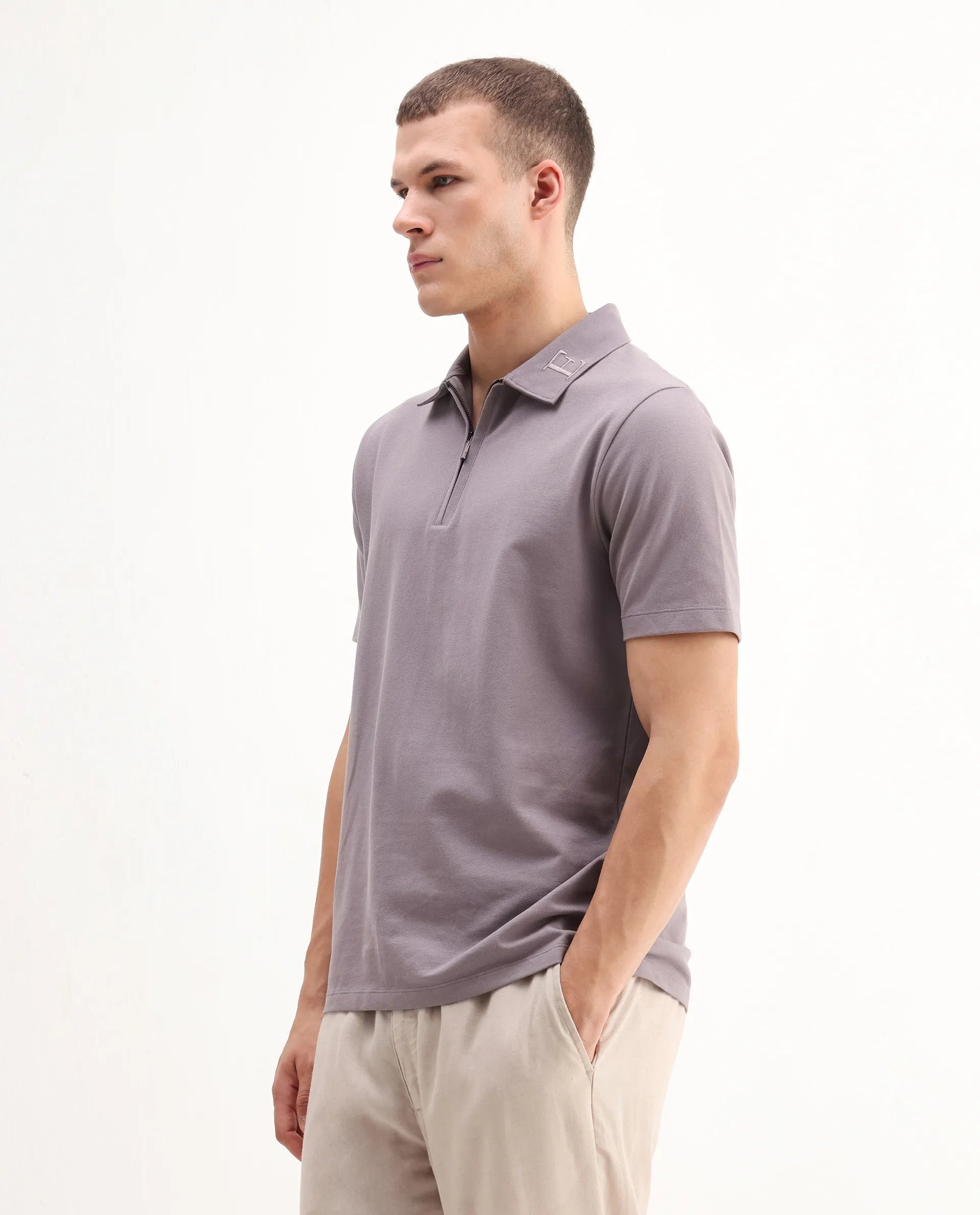 Rare Rabbit Men's Thero-25 Dusky Purple Cotton Blend Plain Regular Fit Half Sleeve Polo