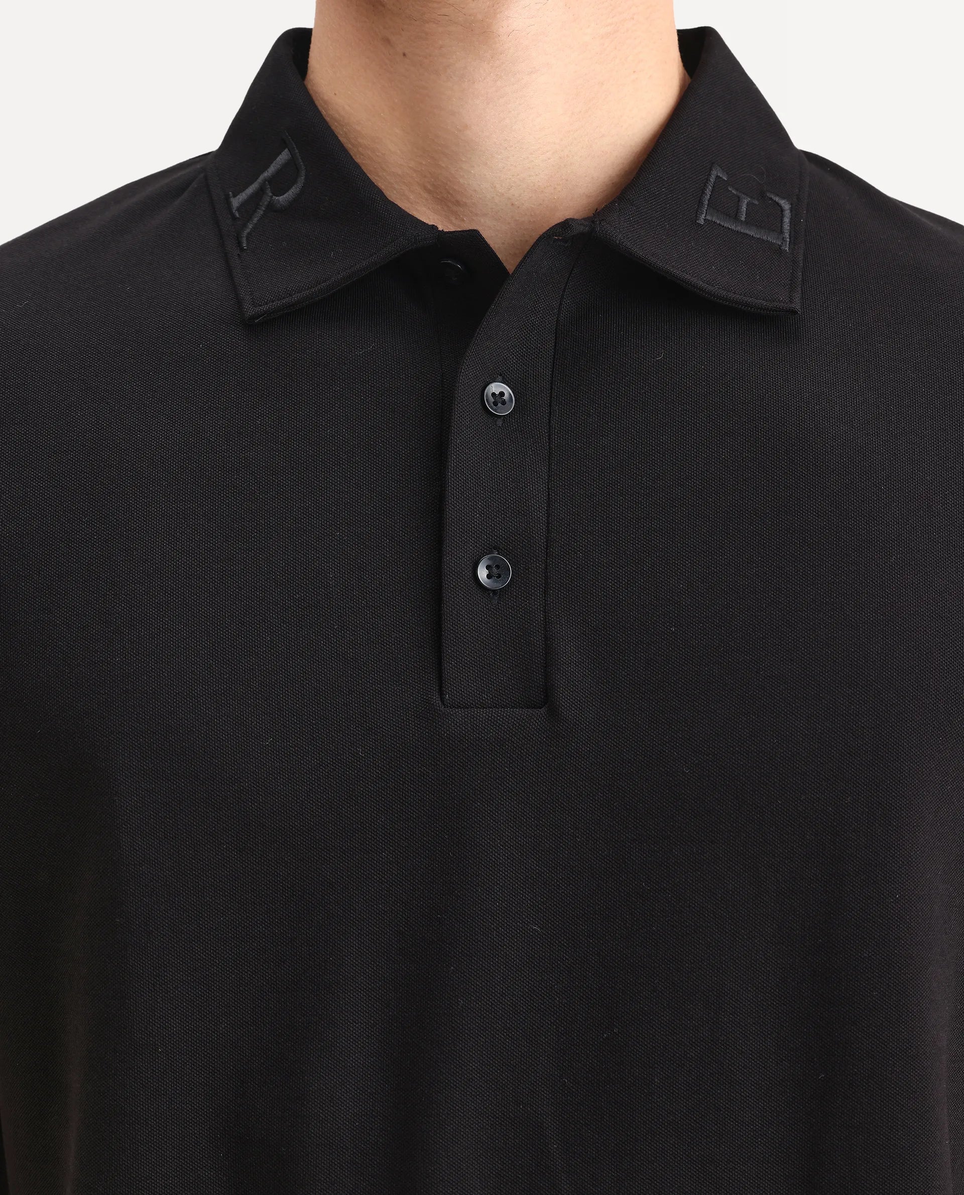 Rare Rabbit Men's Theron Black Cotton Blend Plain Regular Fit Half Sleeve Polo
