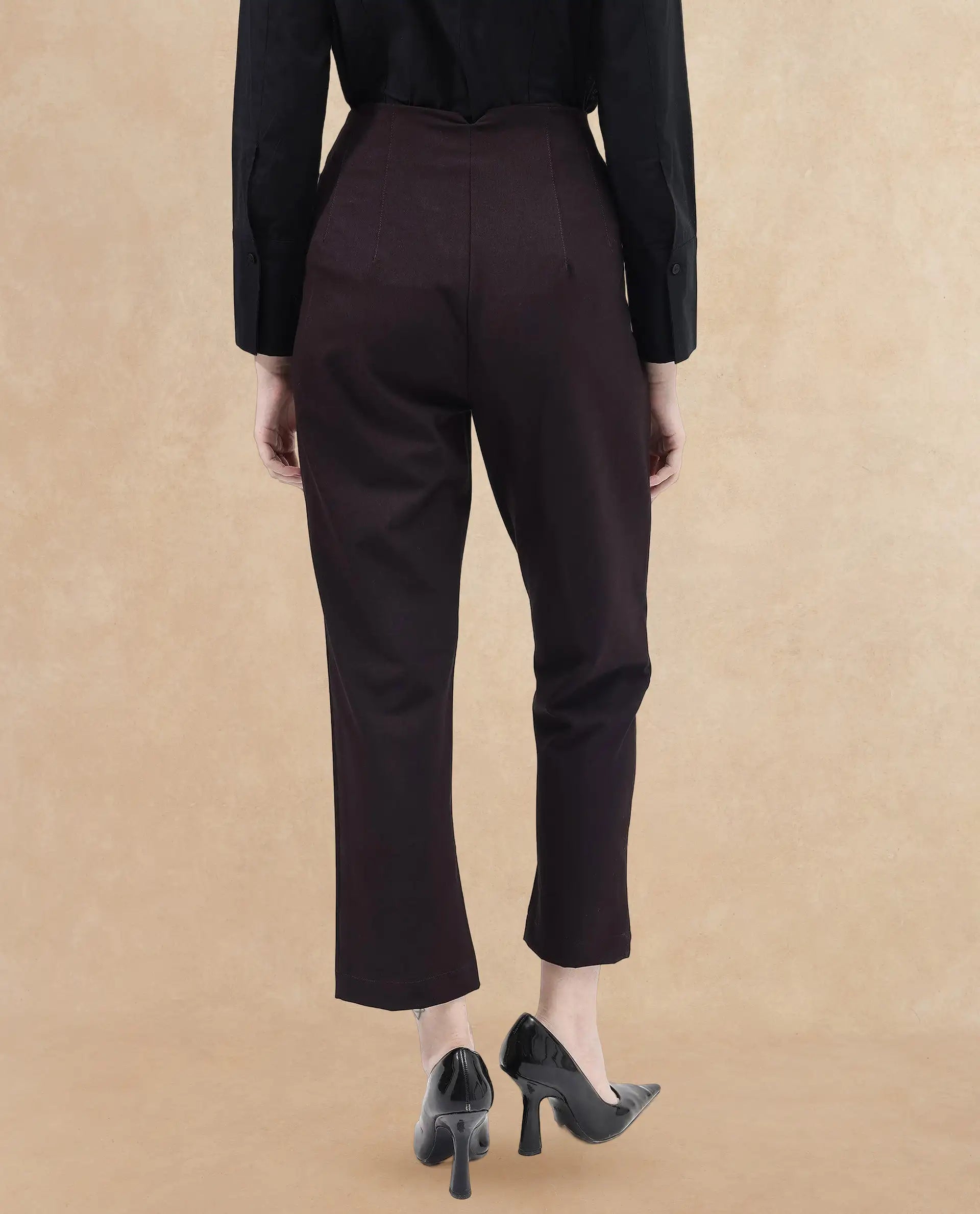 Rareism Women Thompson Maroon Cotton Fabric Trouser