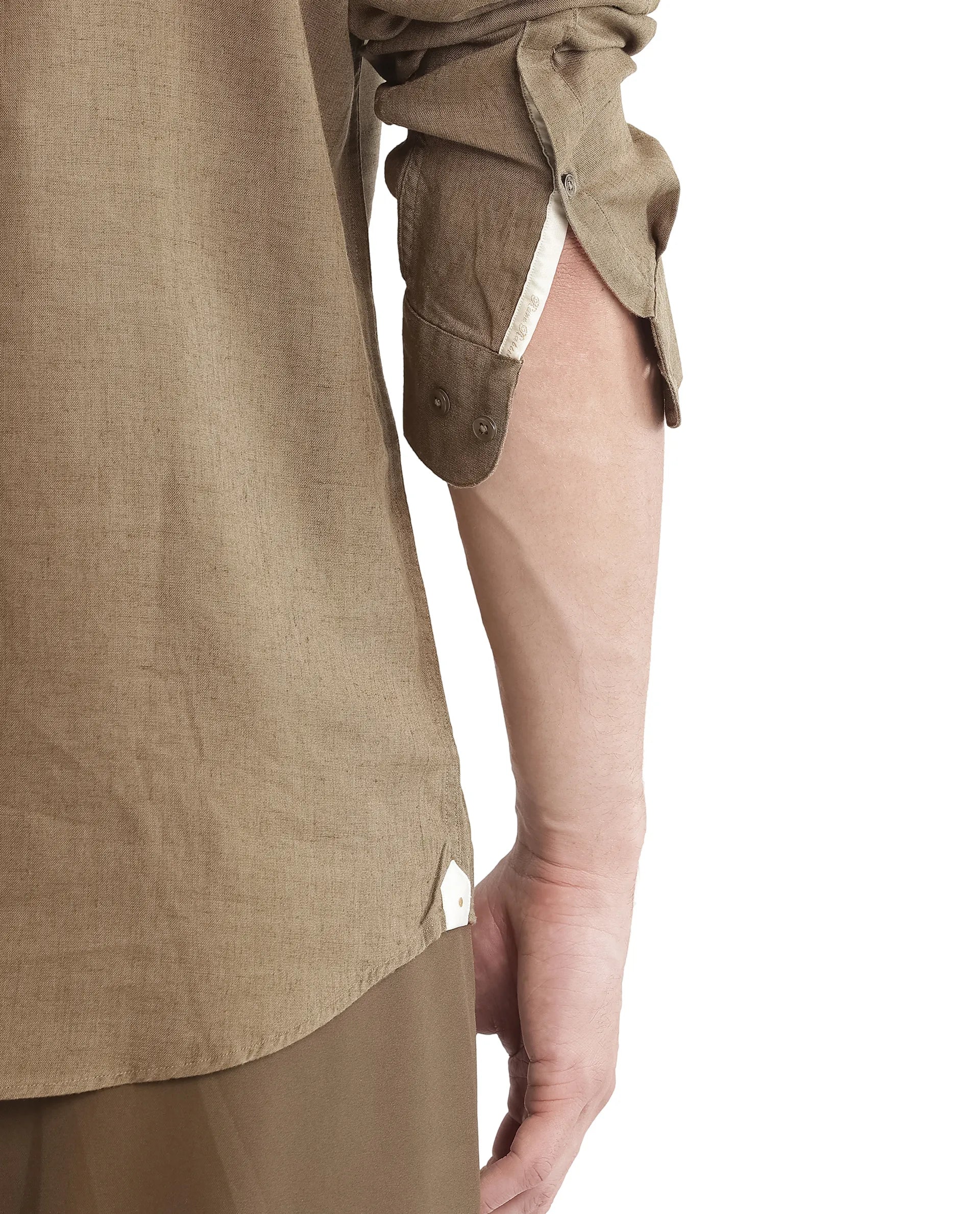 Rare Rabbit Men Throne Ls 25 Olive Lyocell Linen Fabric Full Sleeves Collared Neck Button Closure Woven Design Shirt