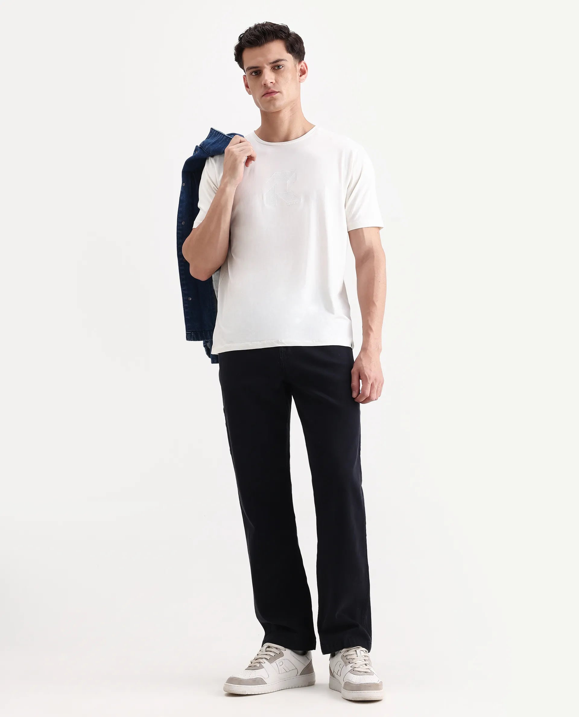 Rare Rabbit Men's Tibo Off White Cotton Blend Graphic Print Regular Fit Half Sleeve Crew Neck T-Shirt