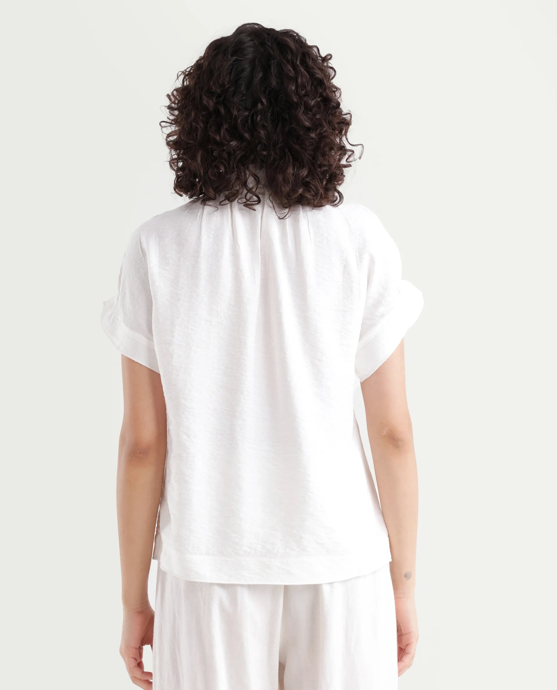 Rareism Women's Tichi White Viscose Blend V-Neck Plain Extended Sleeves Regular Fit Top