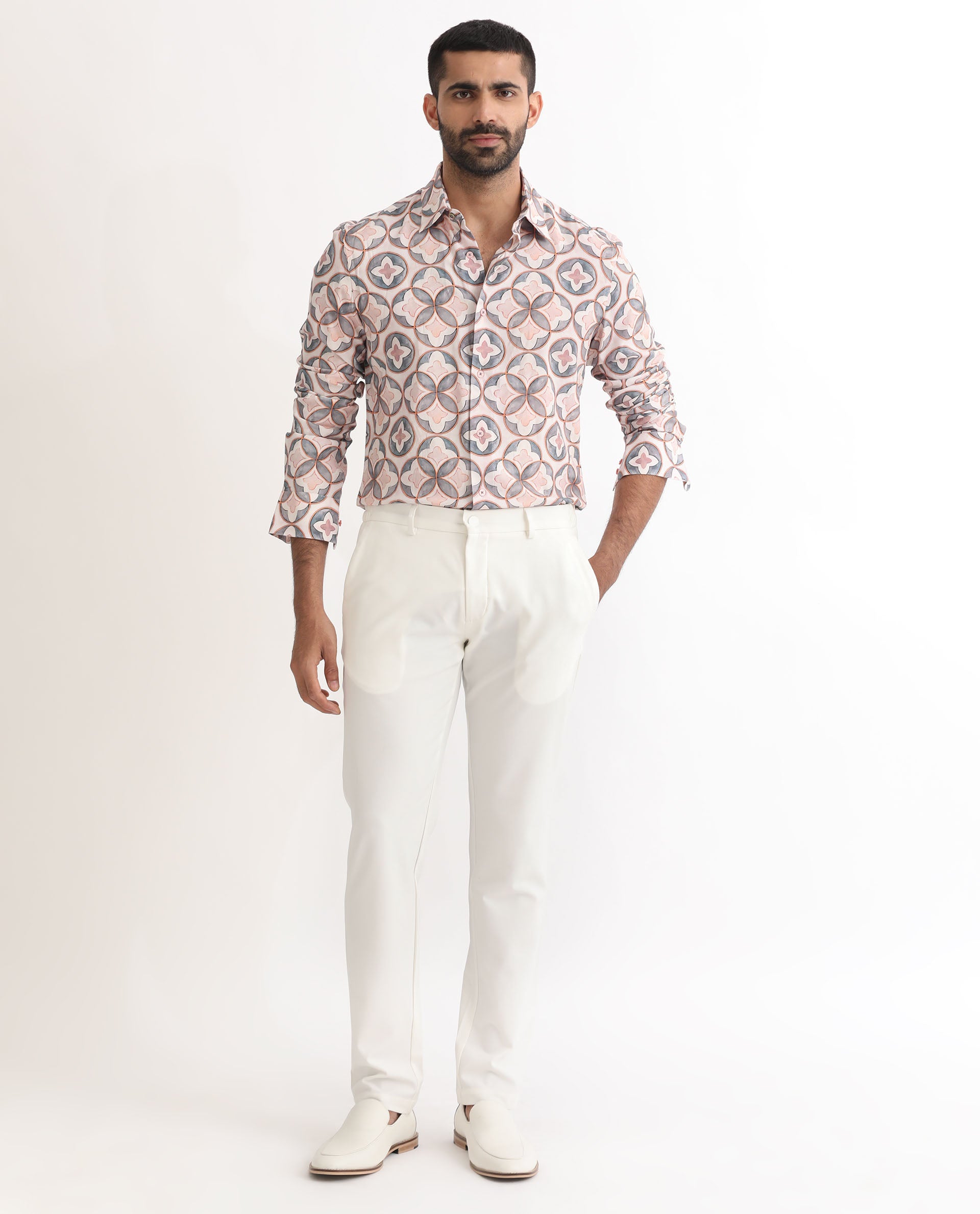 Rare Rabbit Men's Tiler Multi Viscose Fabric Geometric Print Full Sleeves Shirt