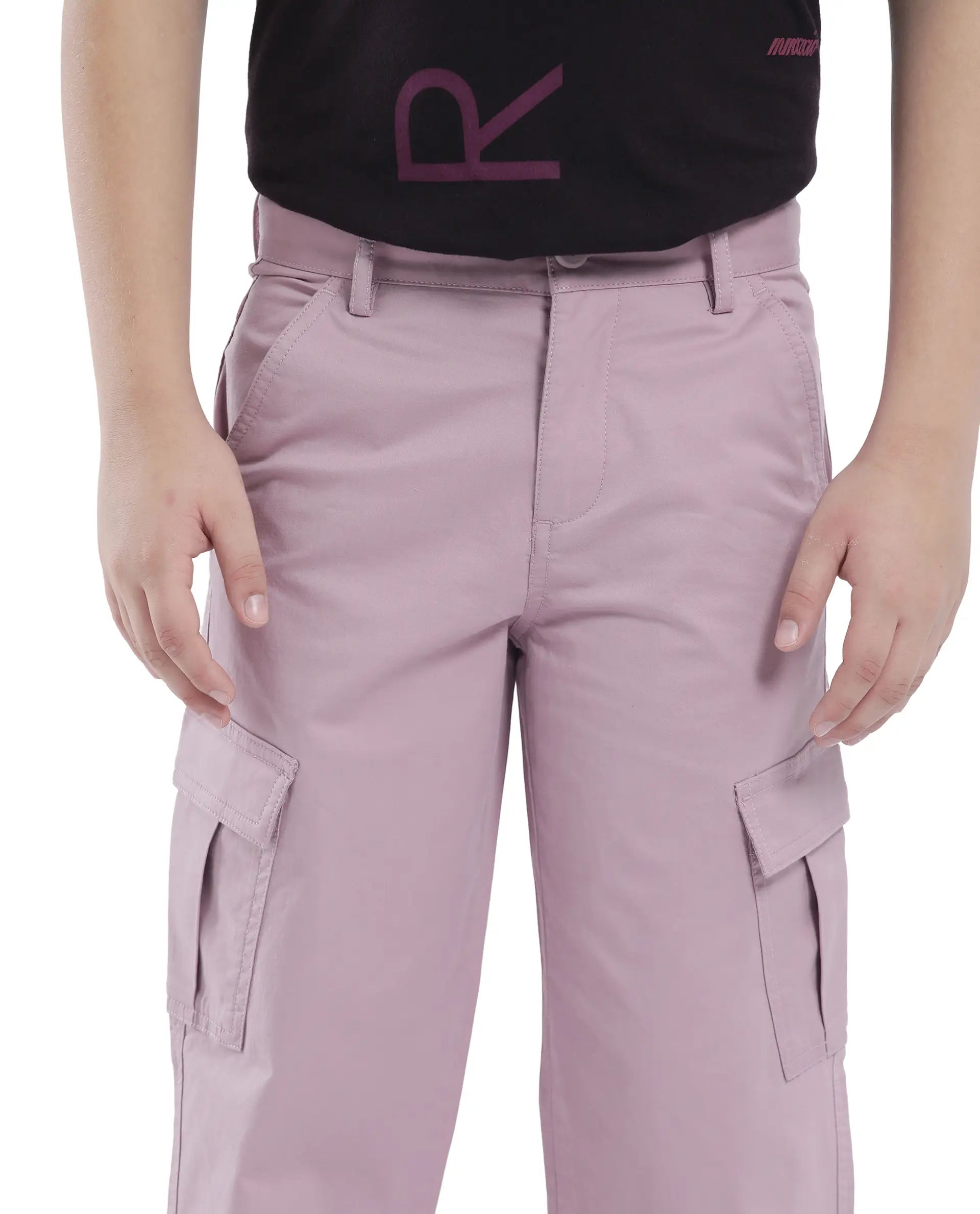 Rare Ones Kids Tilt Dusky Purple Cotton Button And Zip Plain Regular Fit Trouser