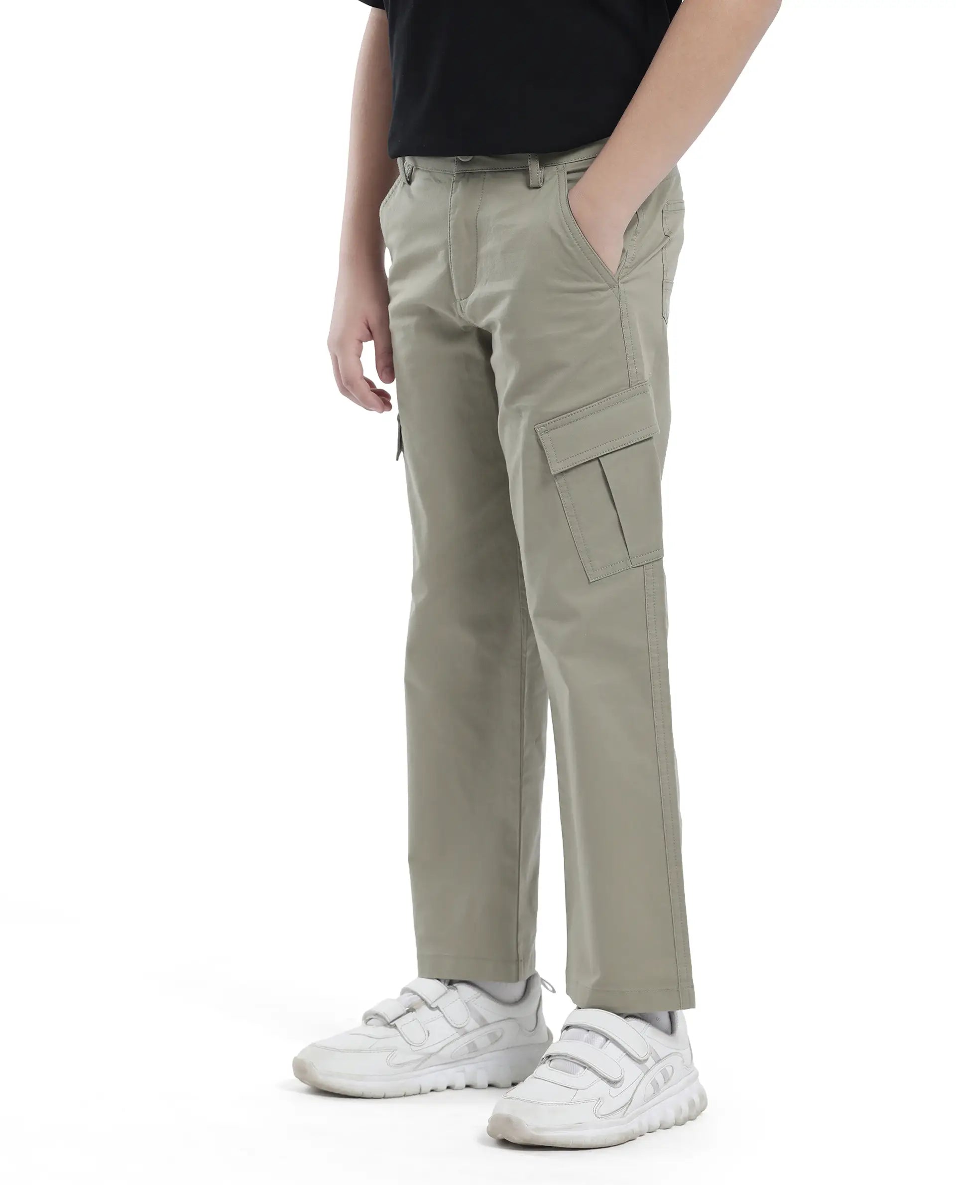 Rare Ones Kids Tilt Pastel Green Cotton Button And Zip Plain Regular Fit Trouser