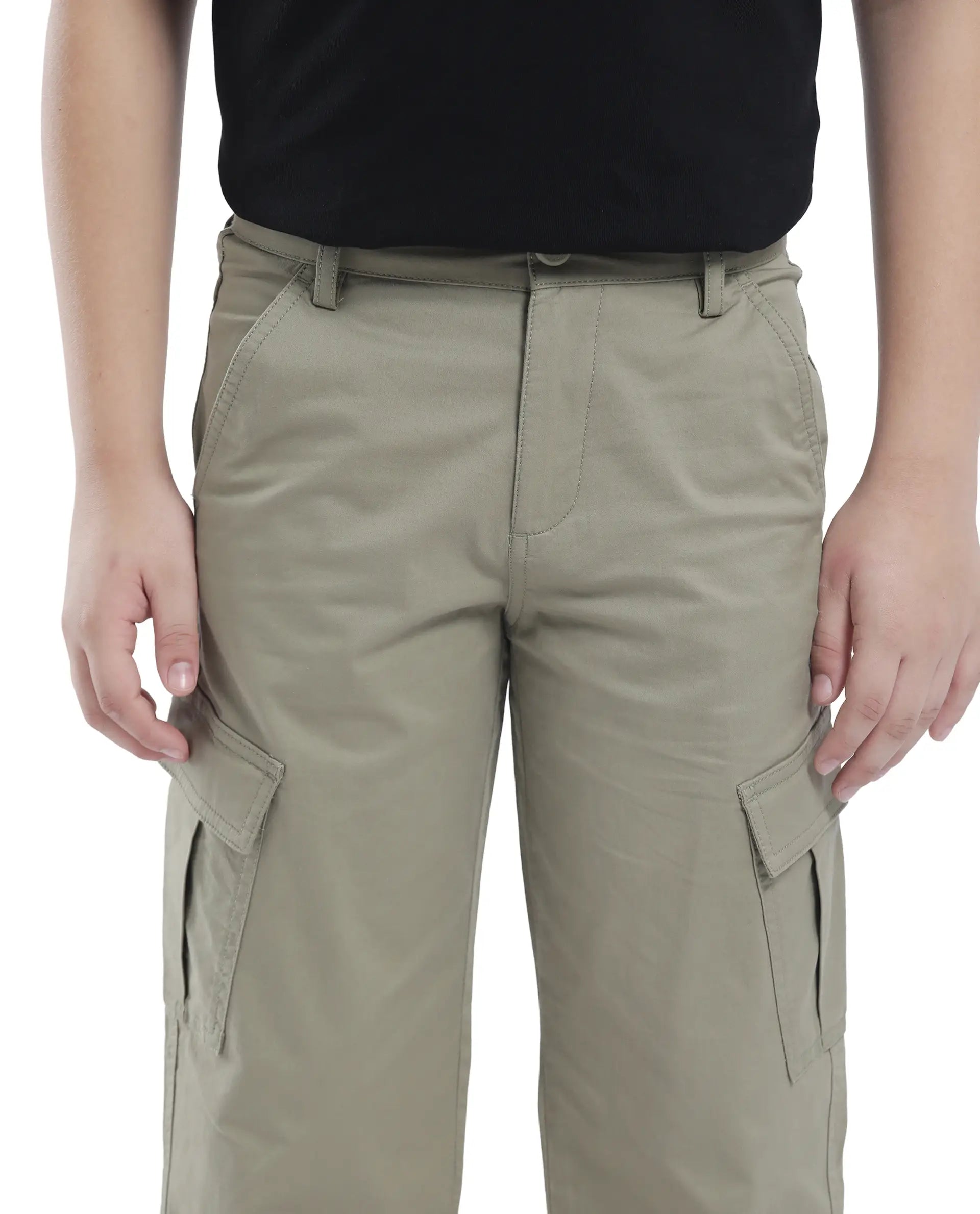 Rare Ones Kids Tilt Pastel Green Cotton Button And Zip Plain Regular Fit Trouser