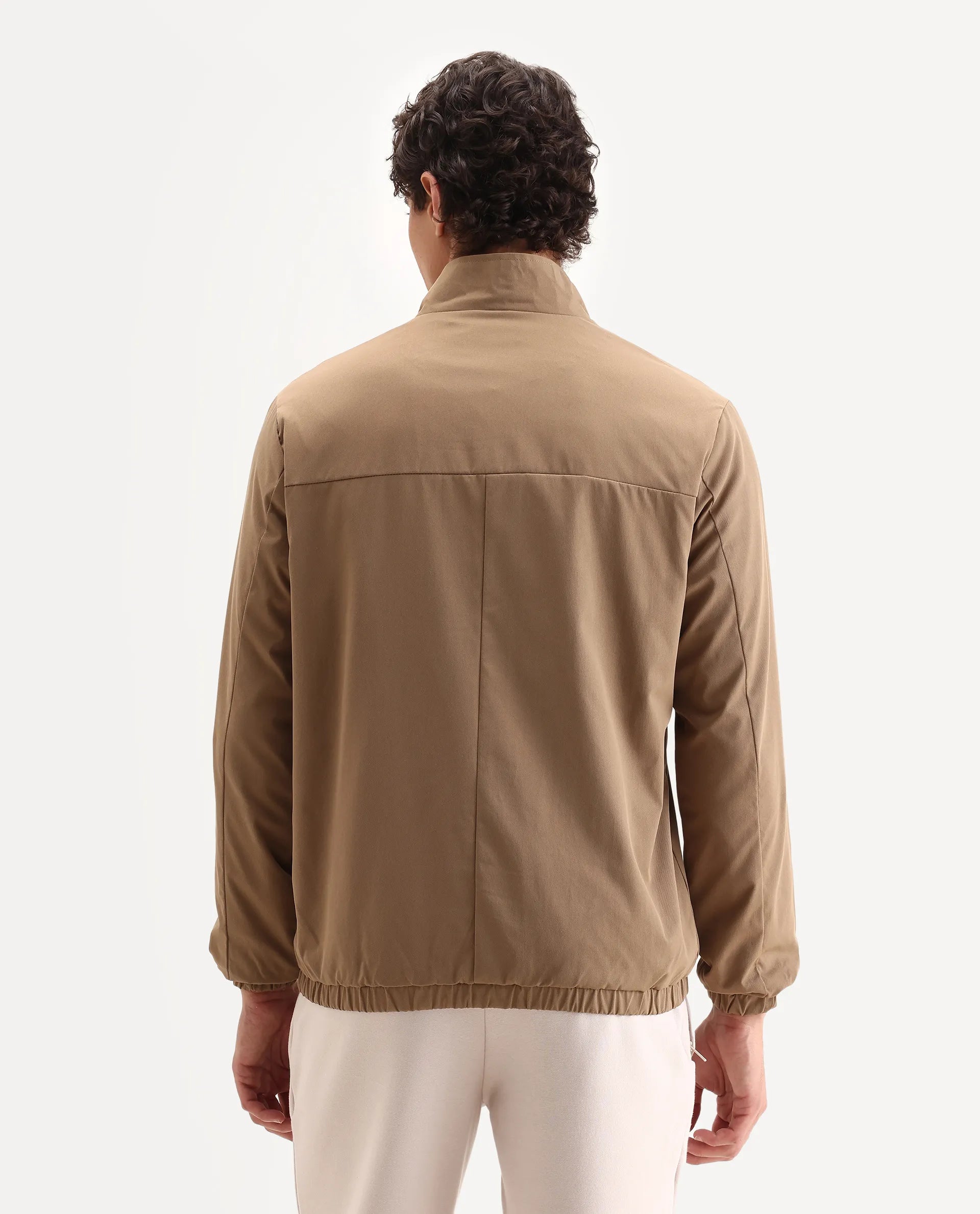 Rare Rabbit Men's Tim Beige Polyester Fabric High Neck Regular Fit Plain Jacket