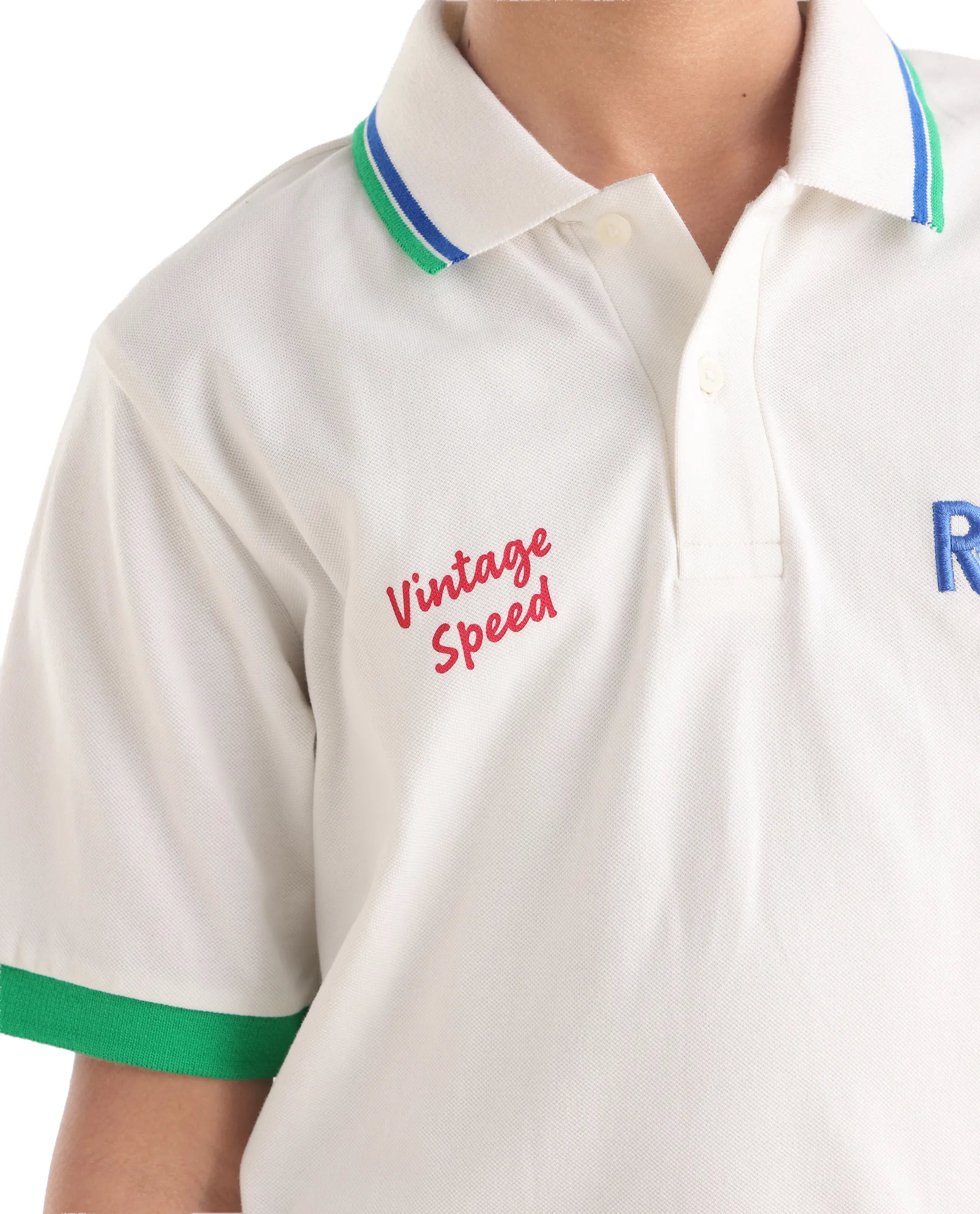 Rare Ones Kids Timmy Off White Cotton Blend Pigment Print Regular Fit Polo