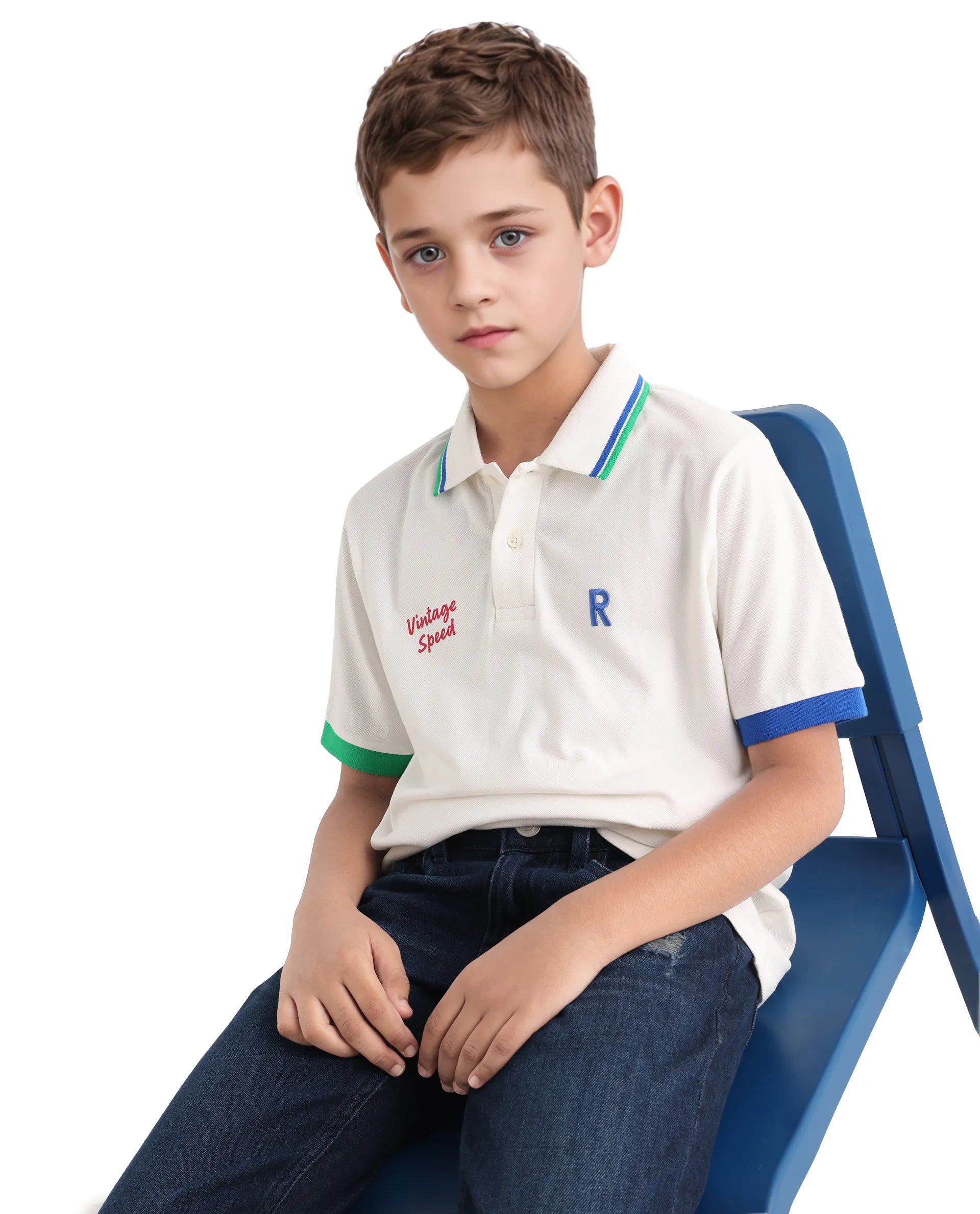 Rare Ones Kids Timmy Off White Cotton Blend Pigment Print Regular Fit Polo