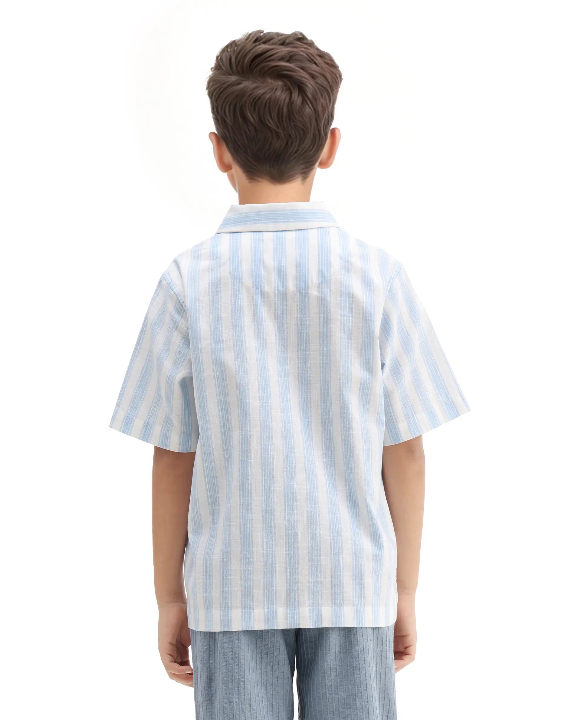 Rare Ones Kids Timo Blue Cotton Striped Button Closure Regular Fit Shirt