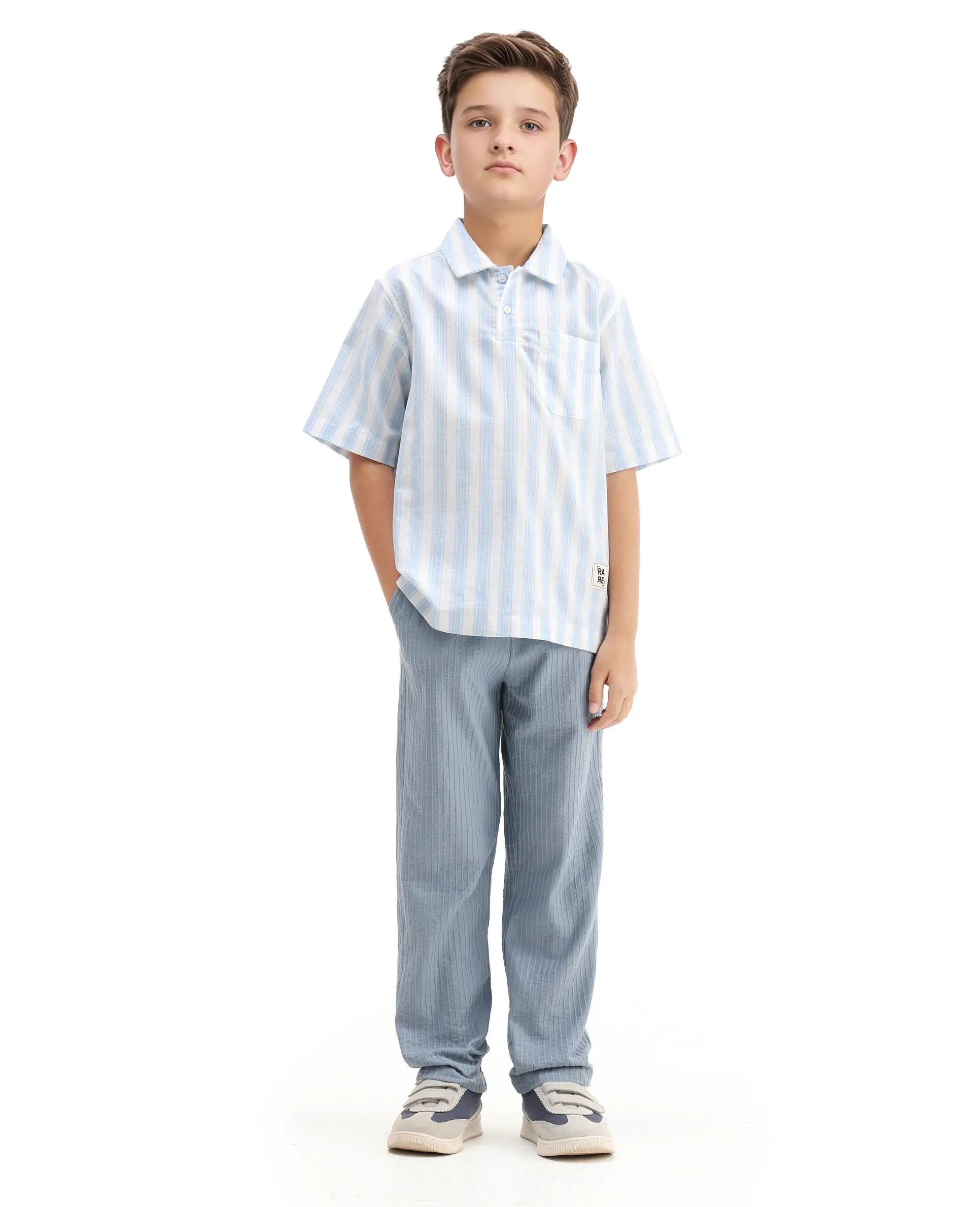 Rare Ones Kids Timo Blue Cotton Striped Button Closure Regular Fit Shirt