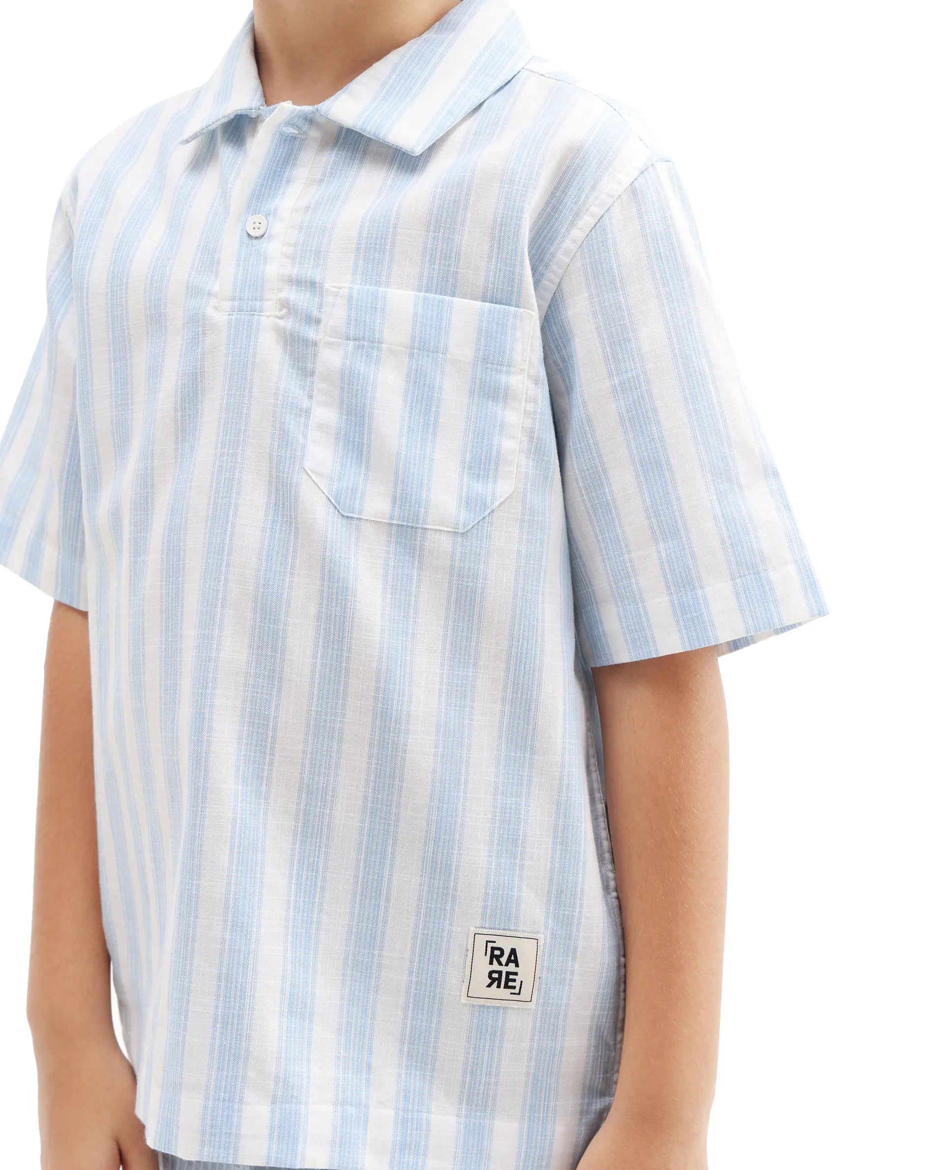 Rare Ones Kids Timo Blue Cotton Striped Button Closure Regular Fit Shirt